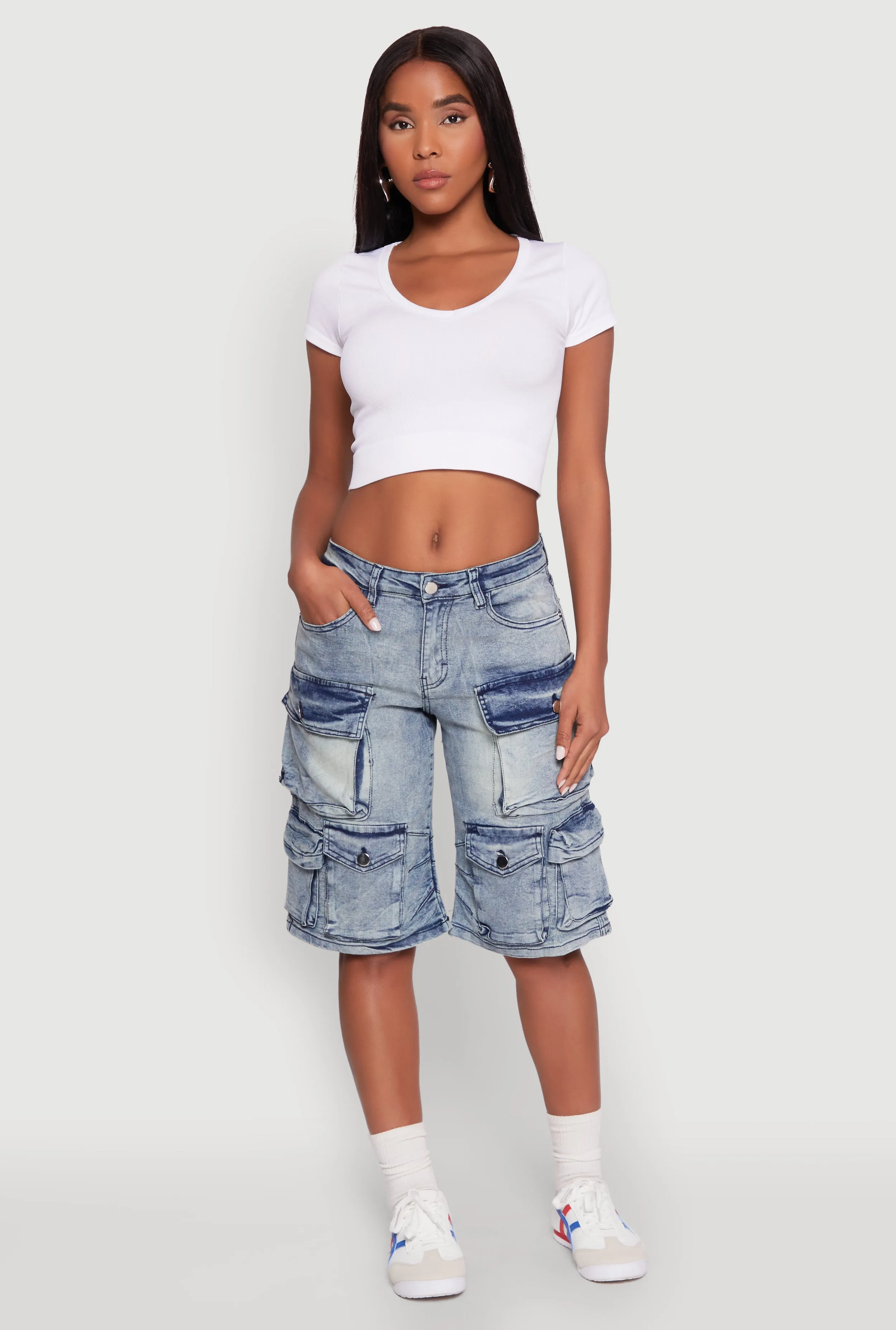 Spoon Jeans Multi Pocket Cargo Denim Shorts sold by Rainbow