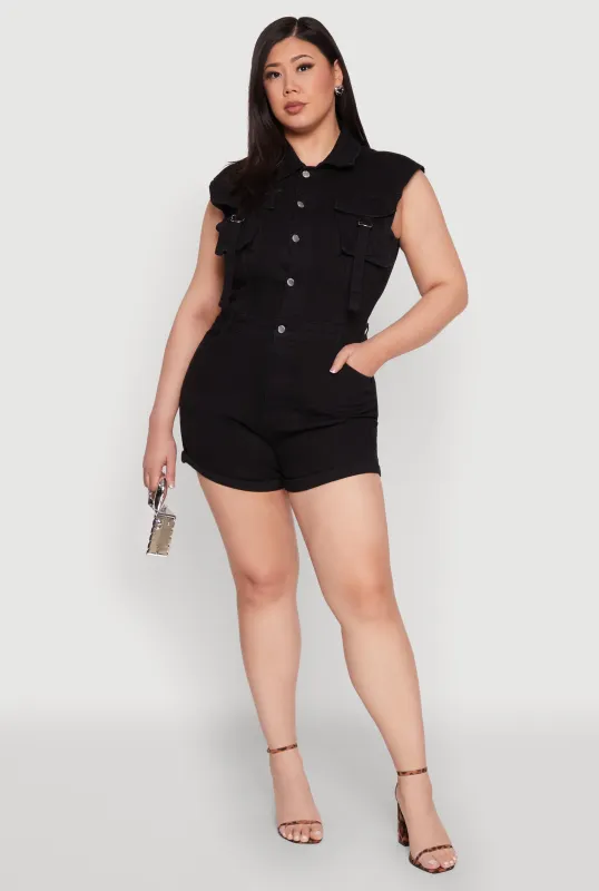 Plus Size Daisy Cargo Pocket Denim Romper sold by Rainbow