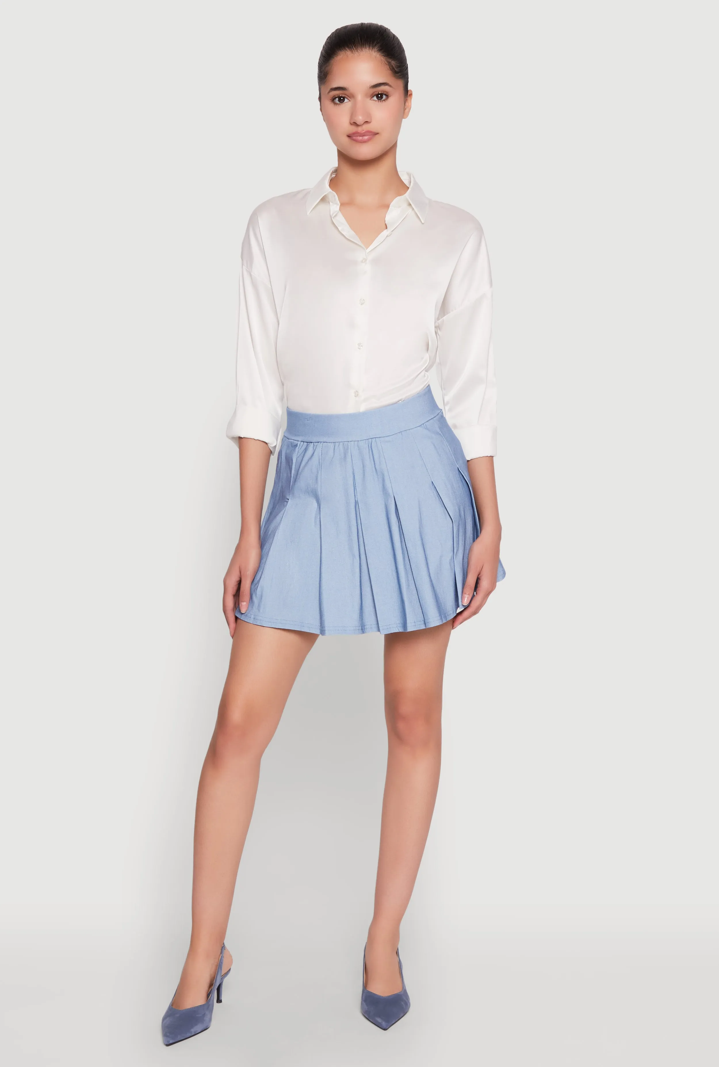 Chambray High Waisted Pleated Skirt sold by Rainbow