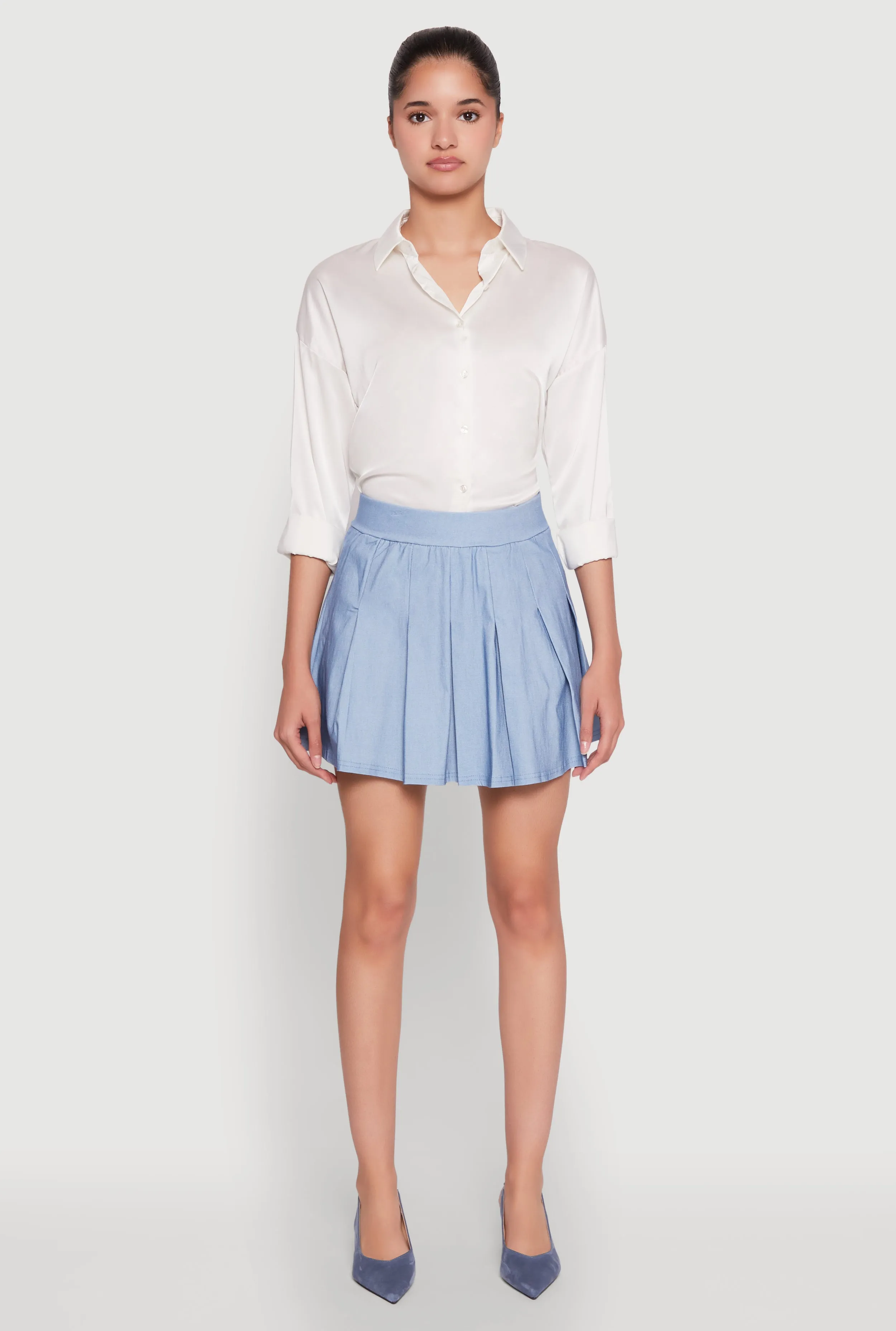 Chambray High Waisted Pleated Skirt sold by Rainbow product image thumbnail 2