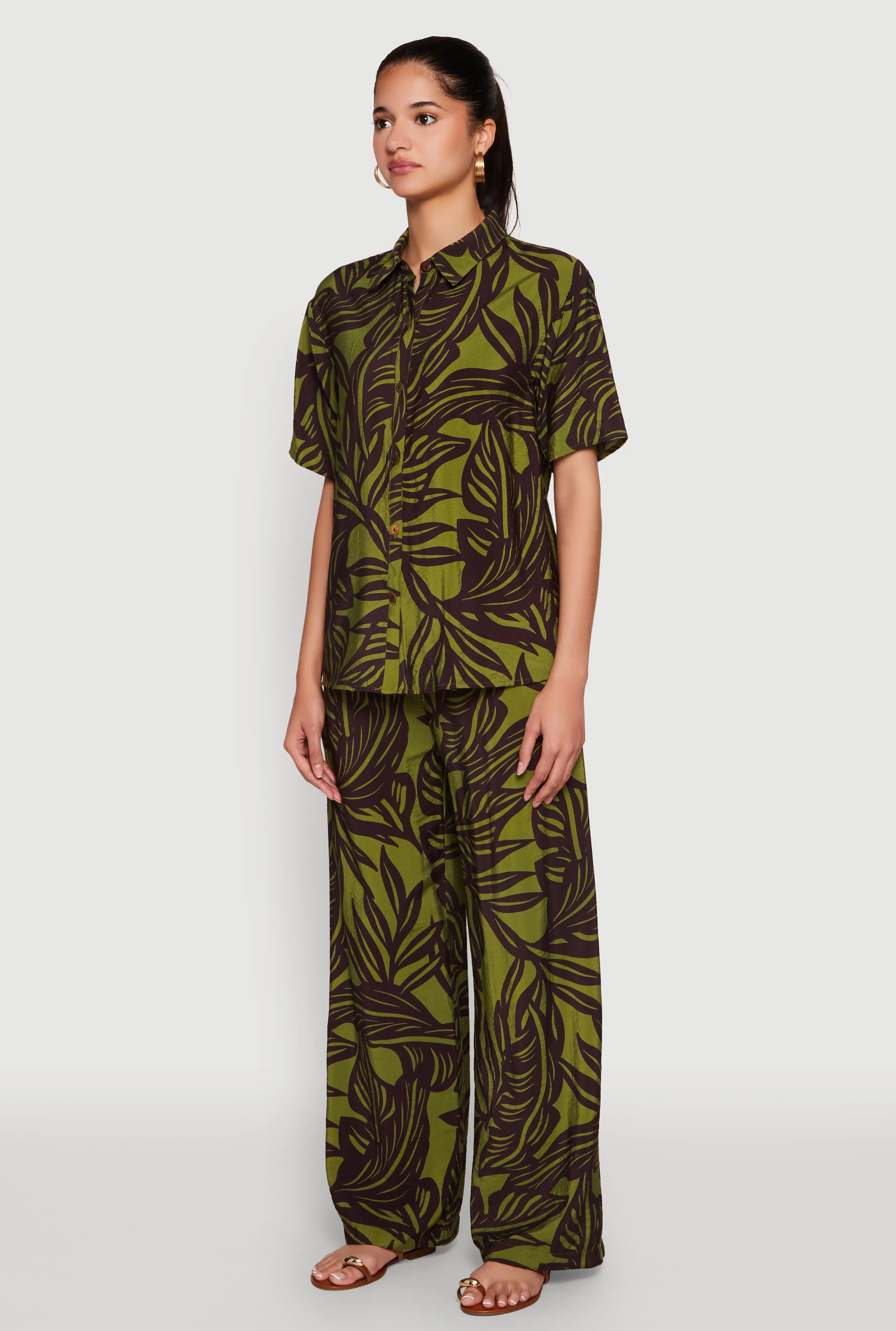 Palm Leaf Print Button Front Shirt sold by Rainbow product image thumbnail 5