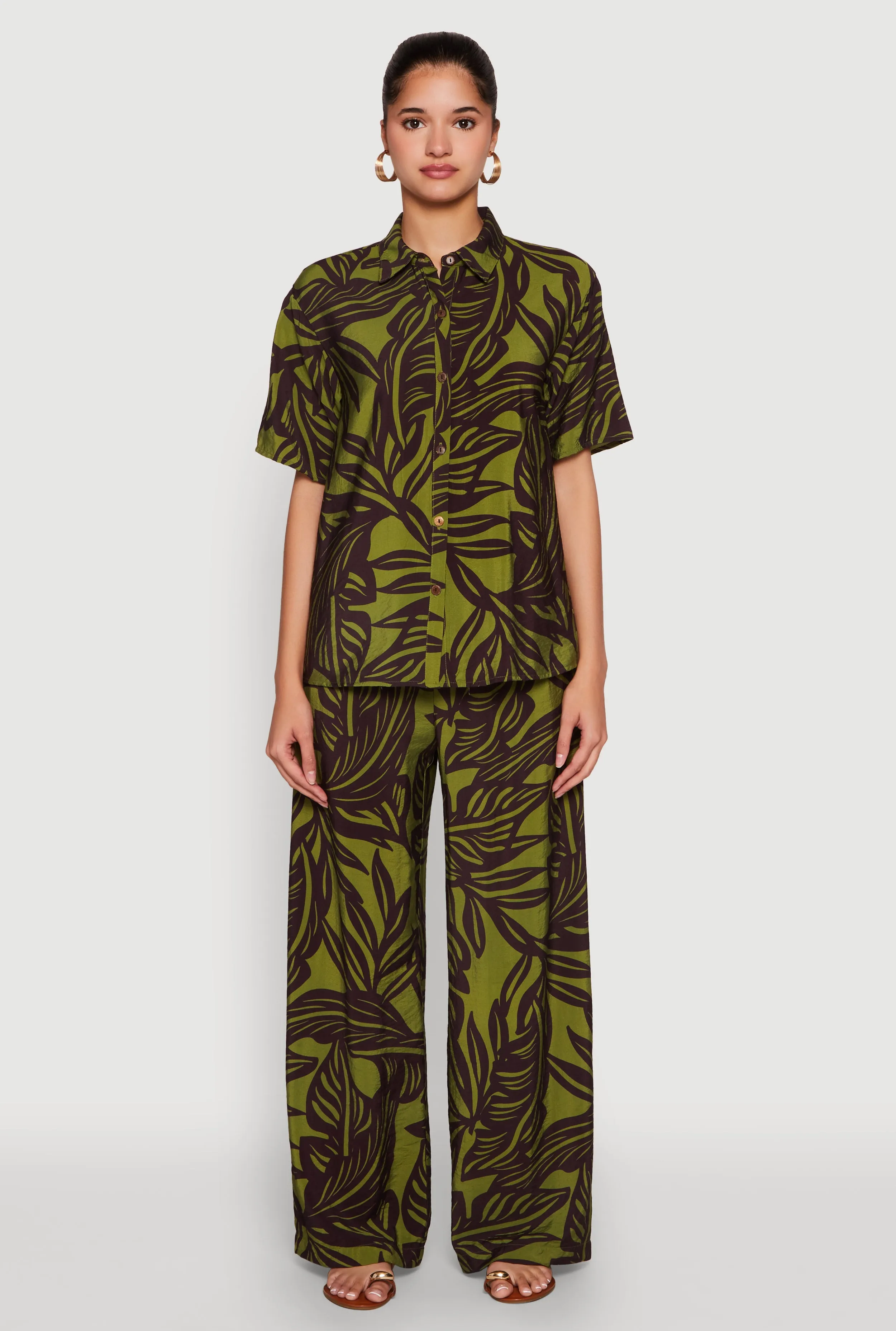 Palm Leaf Print Button Front Shirt sold by Rainbow product image thumbnail 2