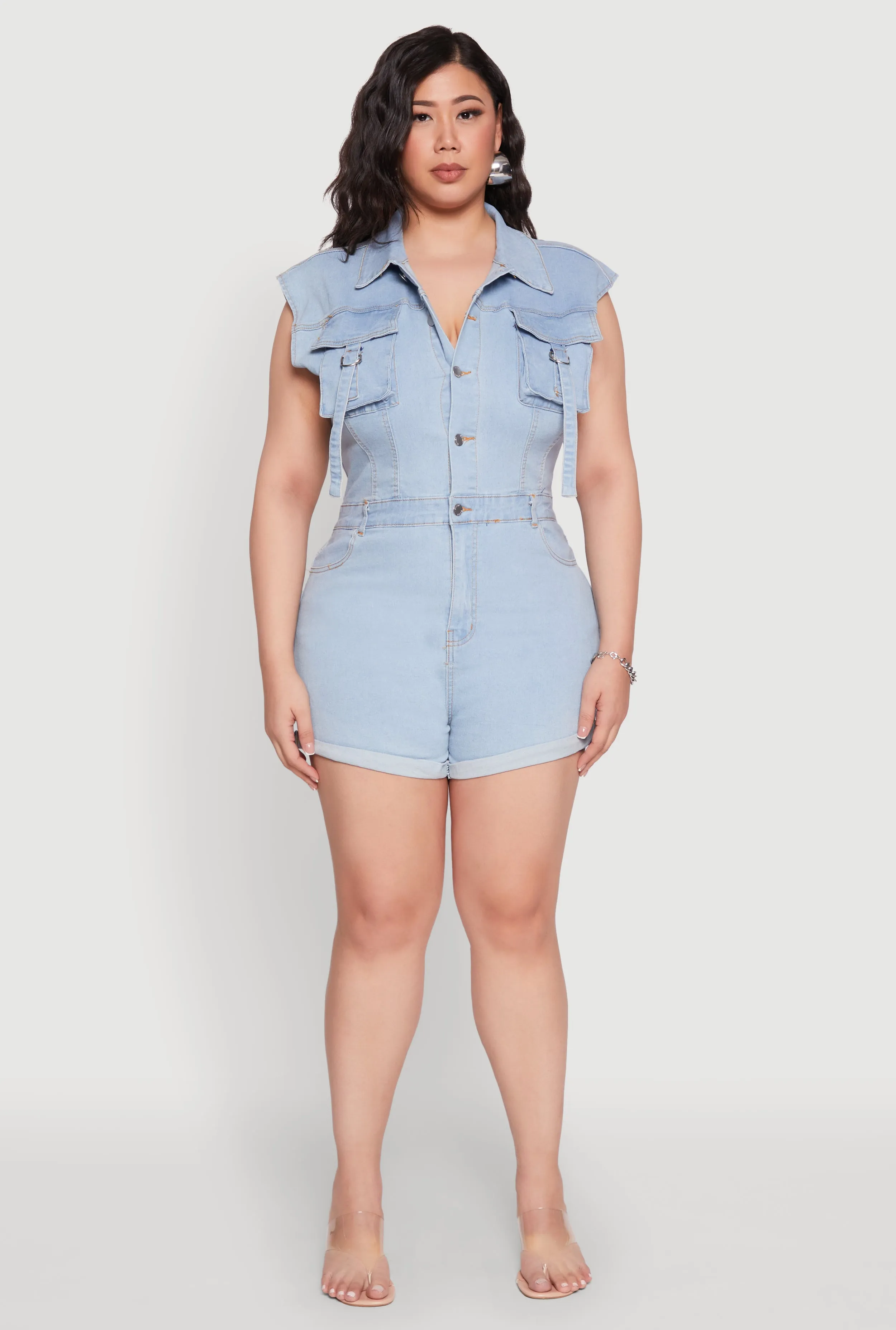 Plus Size Daisy Cargo Pocket Denim Romper sold by Rainbow product image thumbnail 2