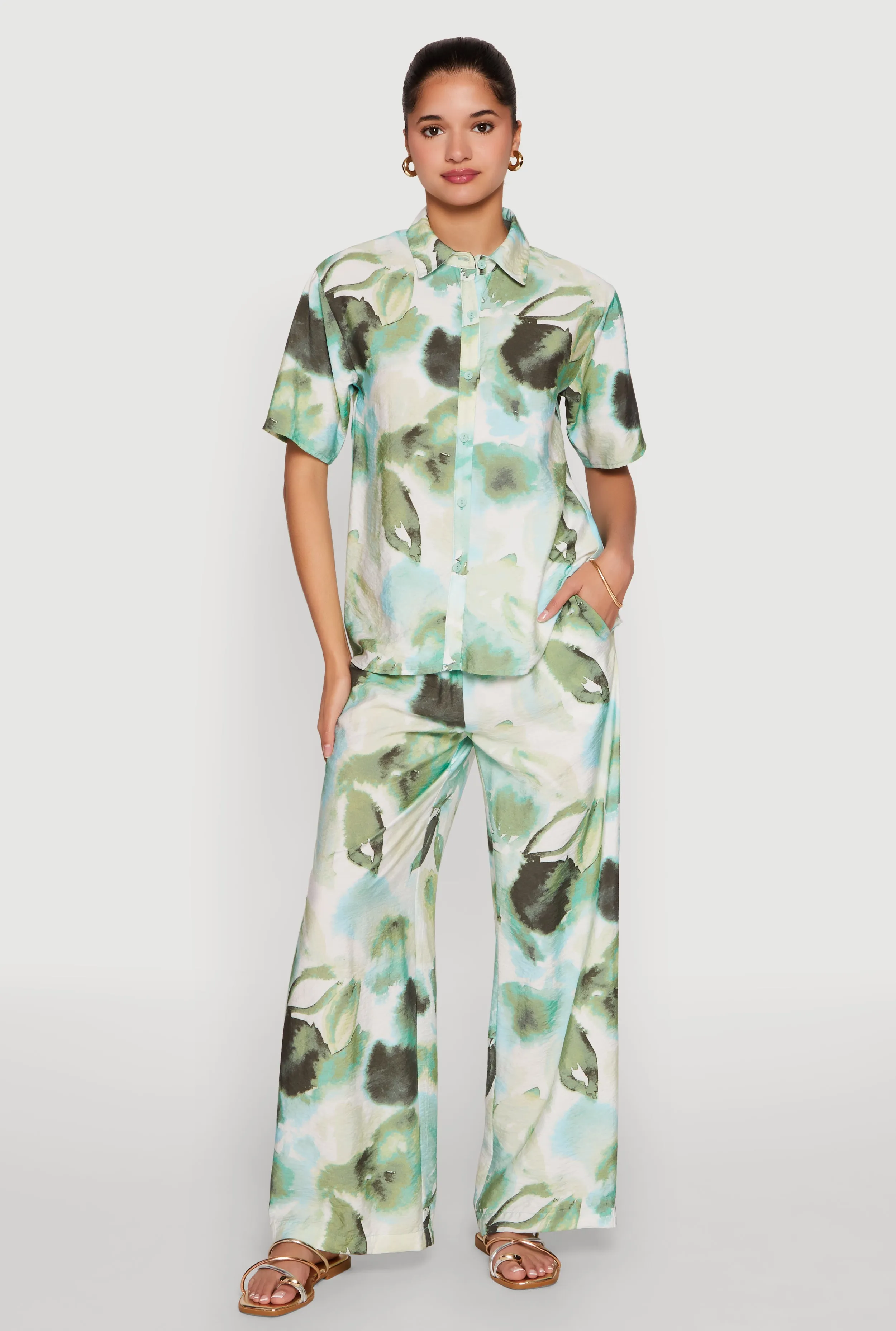 Abstract Leaf Print Button Front Shirt sold by Rainbow product image thumbnail 3