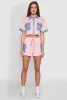 Chambray Detail Short Sleeve Crop Top sold by Rainbow