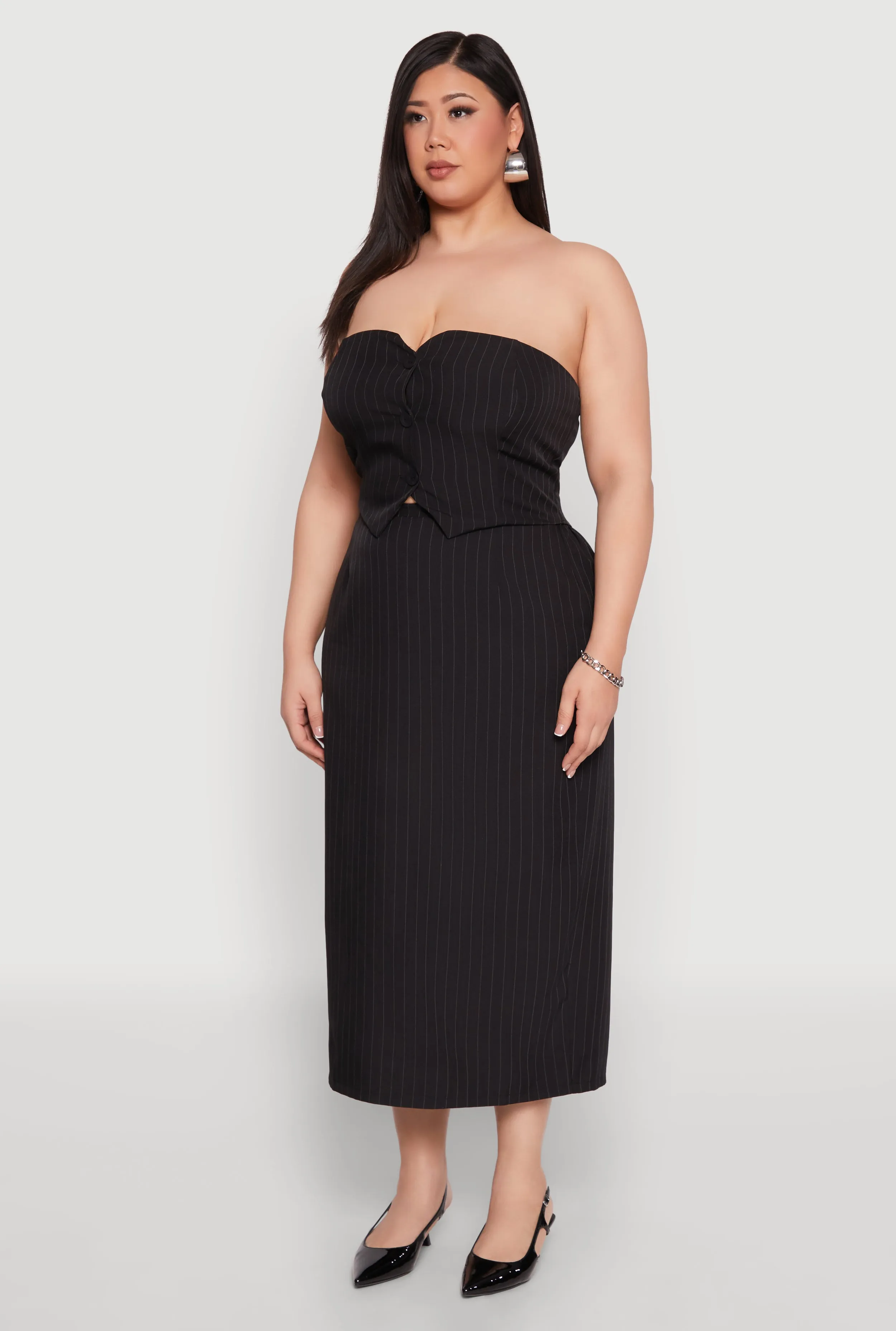 Plus Size Pinstripe Button Front Strapless Top sold by Rainbow product image thumbnail 5