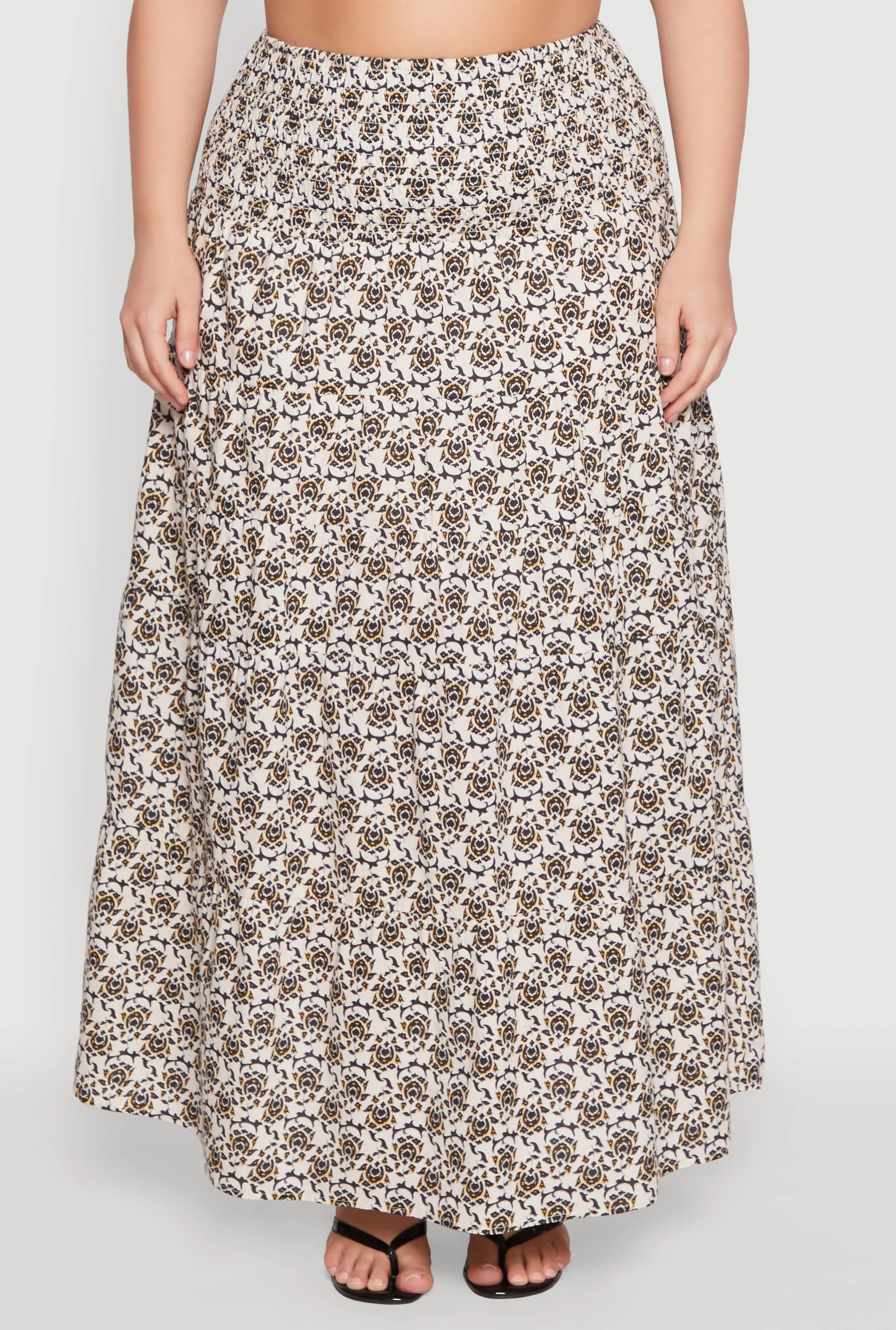 Plus Size Patterned Smocked Waist Maxi Skirt sold by Rainbow product image thumbnail 5