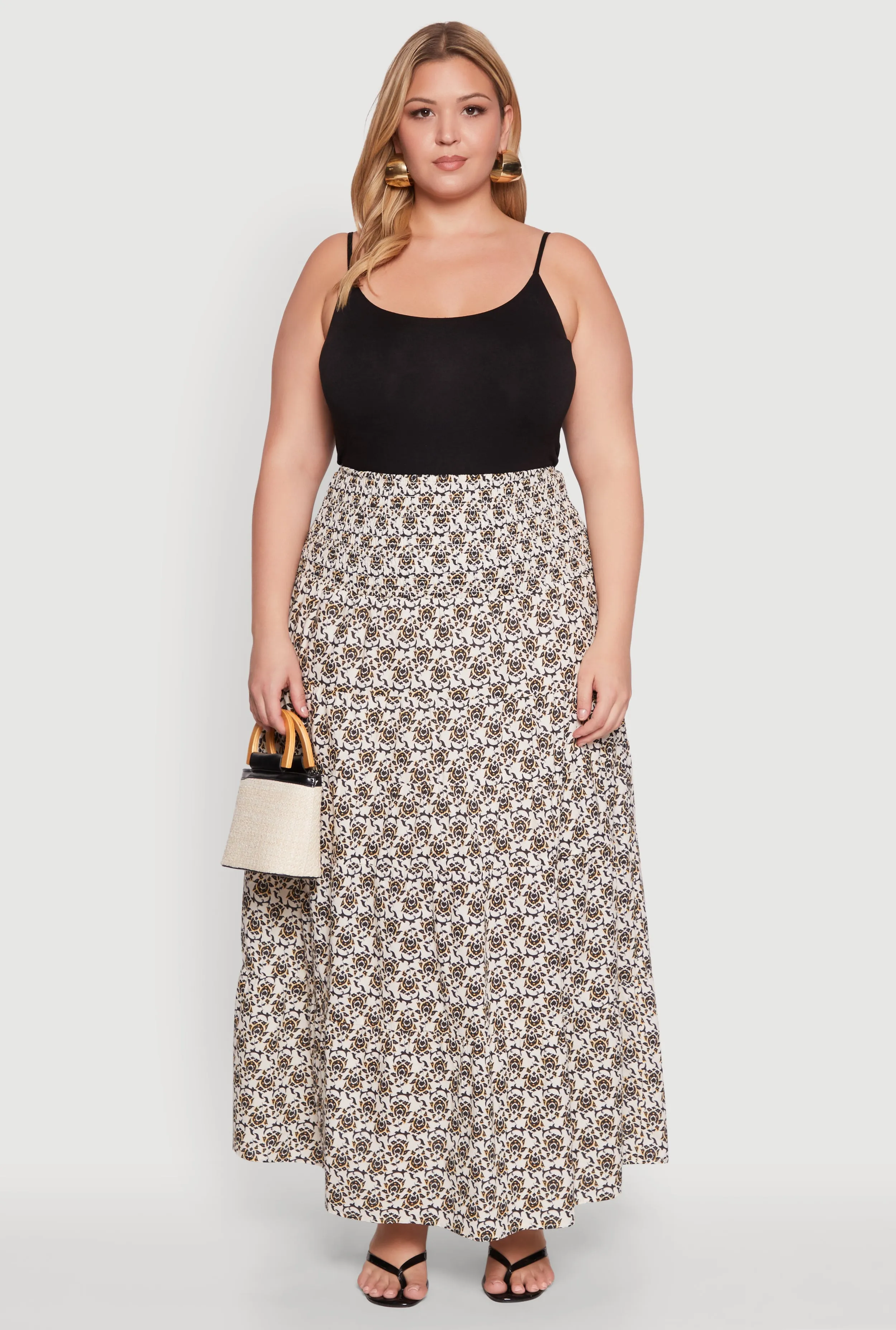 Plus Size Patterned Smocked Waist Maxi Skirt sold by Rainbow product image thumbnail 2