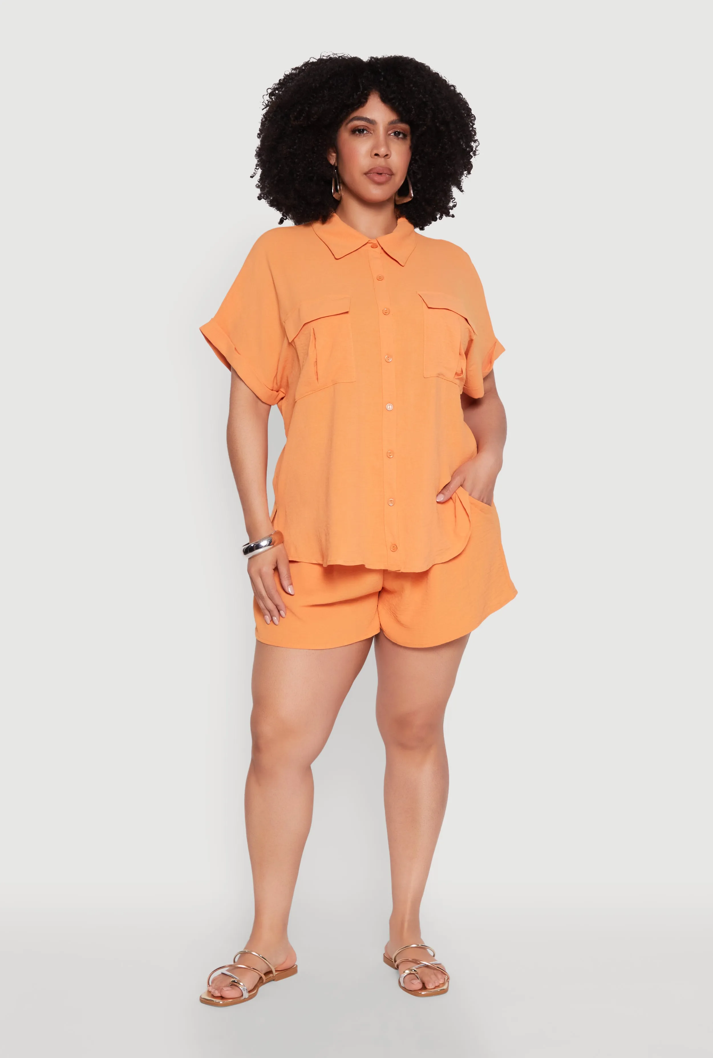 Plus Size Airy Cargo Pocket Shirt sold by Rainbow product image thumbnail 2