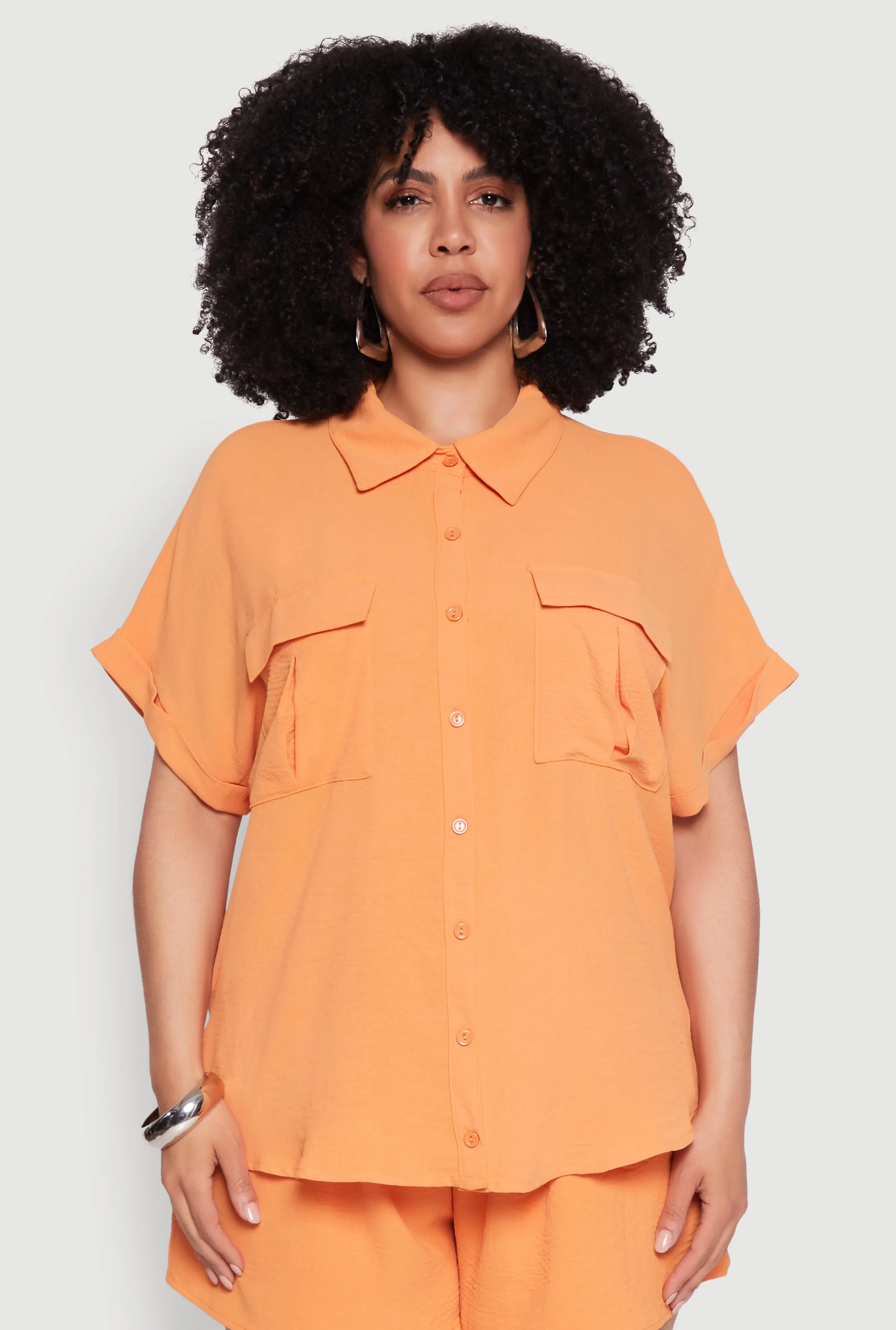 Plus Size Airy Cargo Pocket Shirt sold by Rainbow