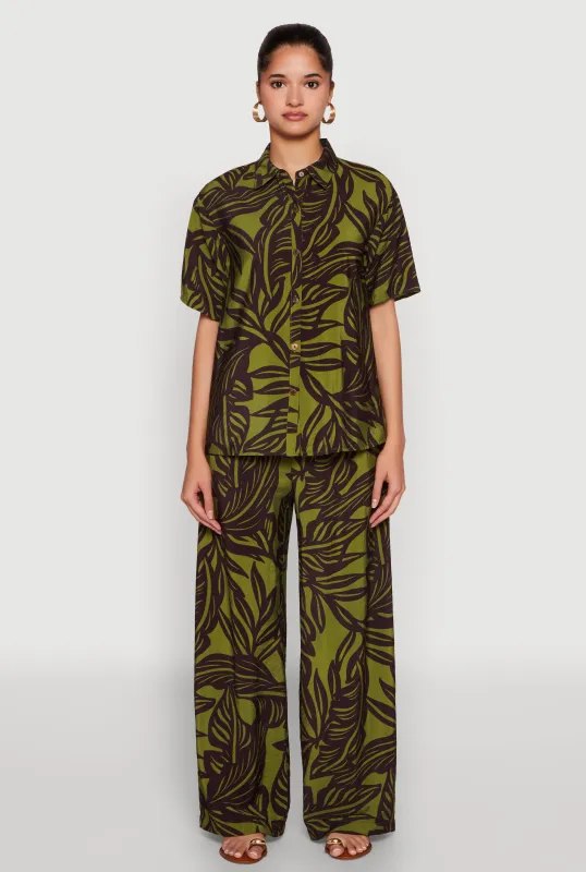 Palm Leaf Print Wide Leg Pants sold by Rainbow
