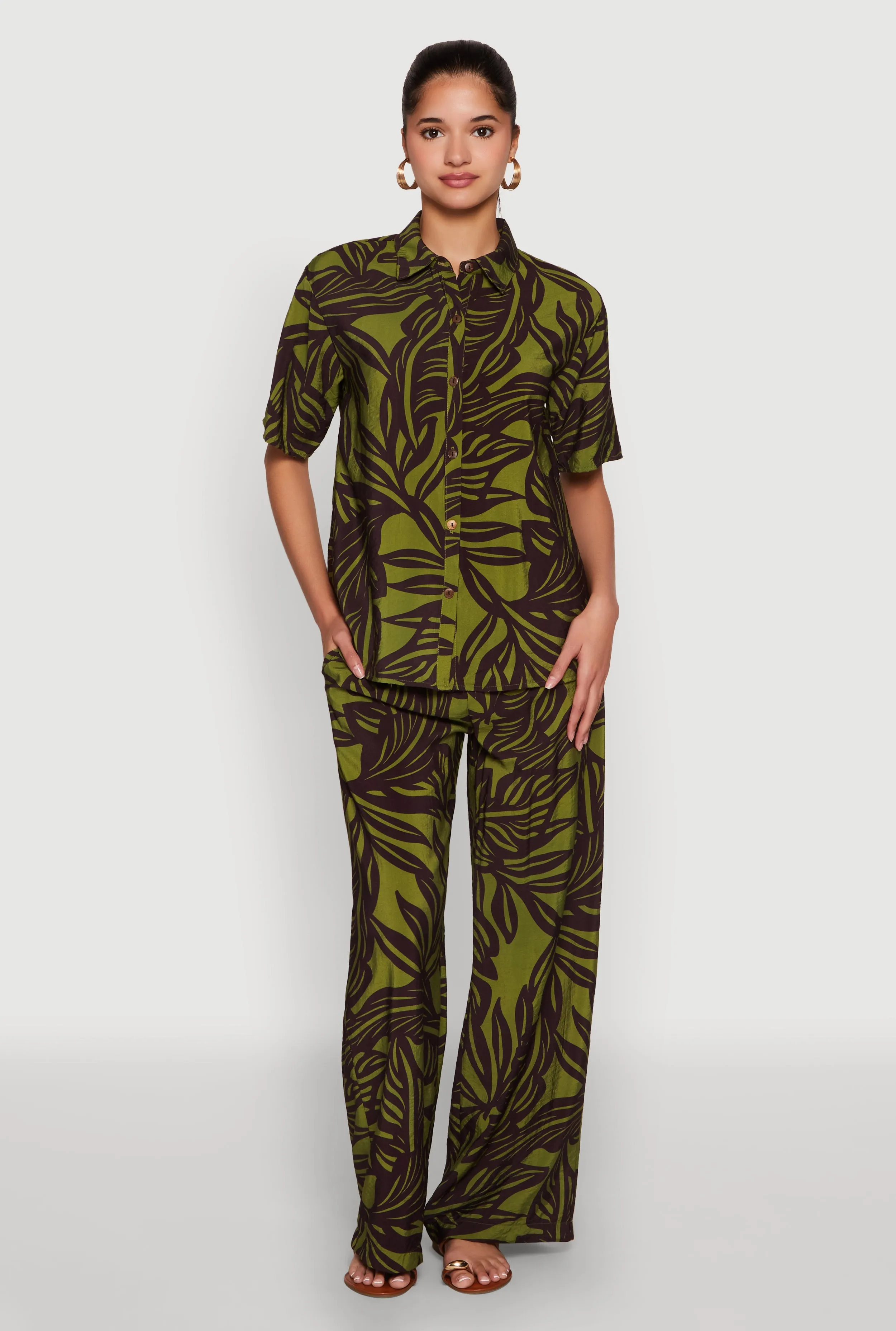 Palm Leaf Print Wide Leg Pants sold by Rainbow product image thumbnail 2