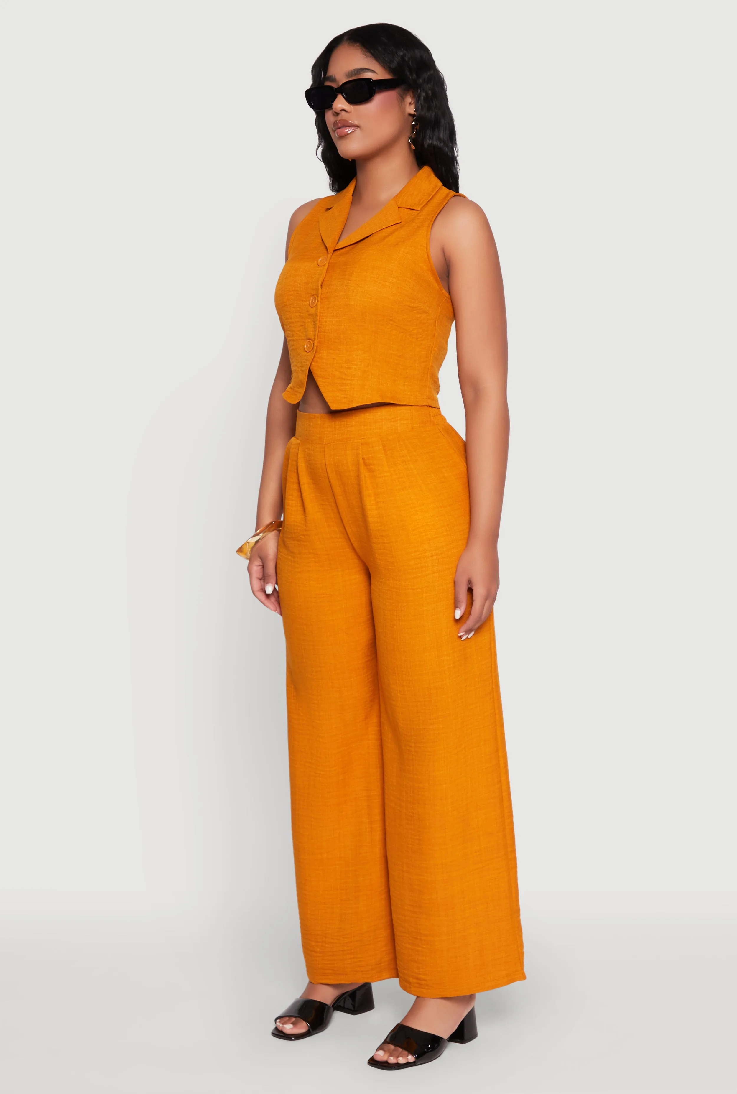 Collared Button Front Cropped Blazer Vest sold by Rainbow product image thumbnail 5