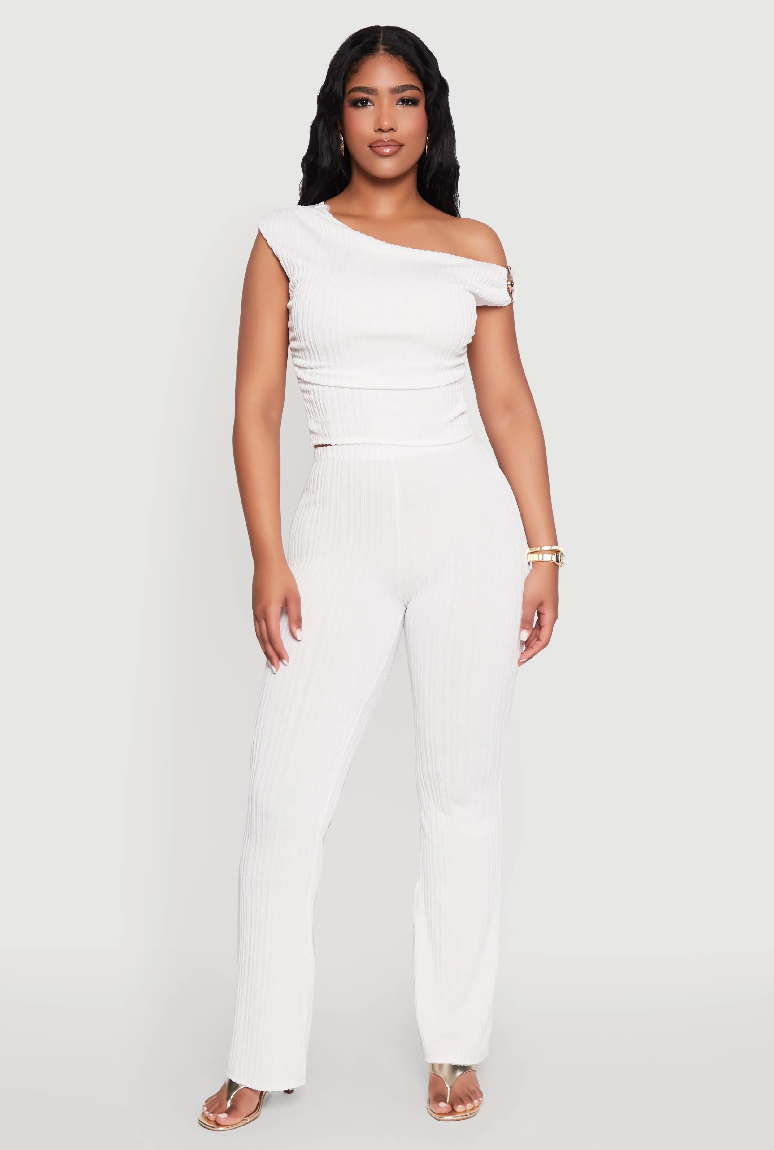 Textured Knit One Shoulder Crop Top sold by Rainbow product image thumbnail 2