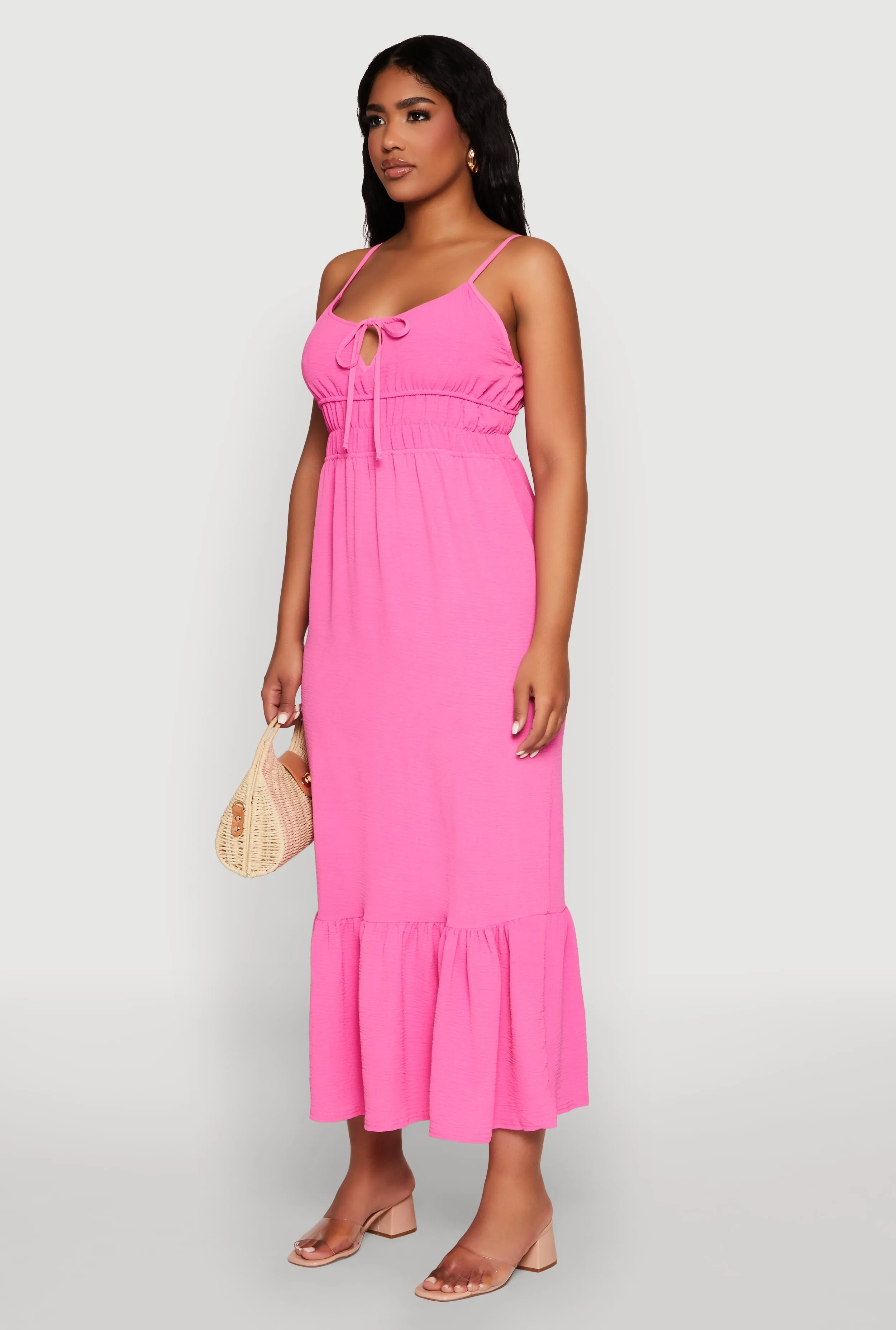 Tie Front Keyhole Flounce Hem Maxi Dress sold by Rainbow product image thumbnail 3