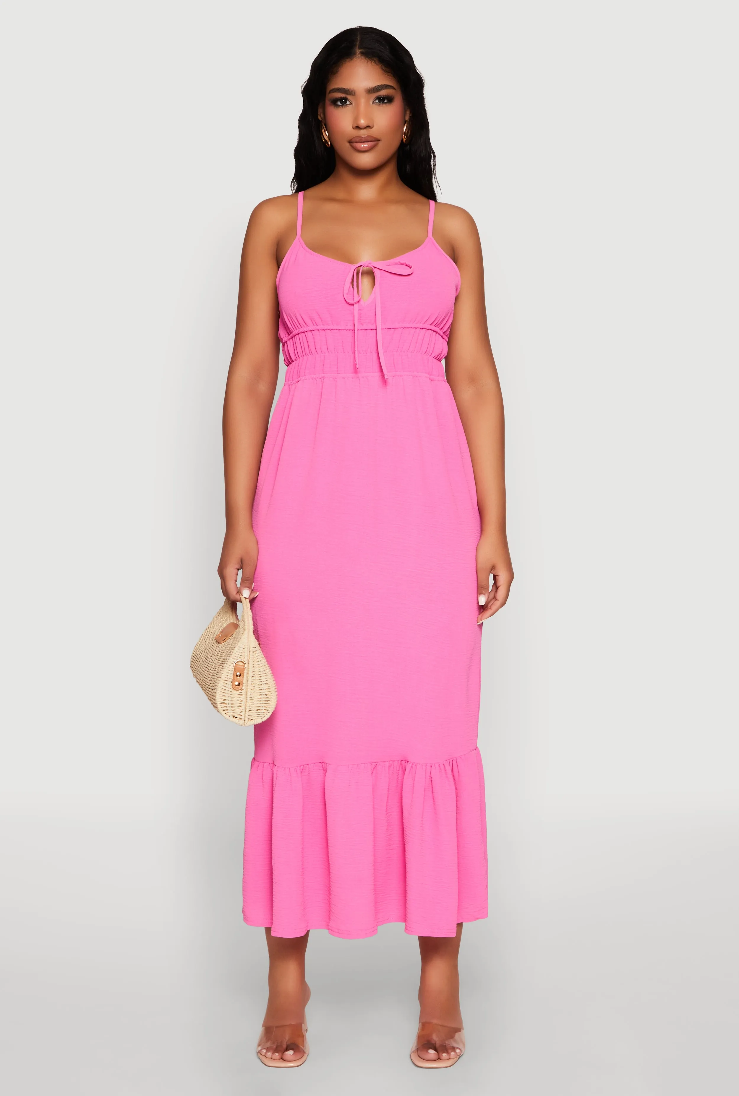 Tie Front Keyhole Flounce Hem Maxi Dress sold by Rainbow