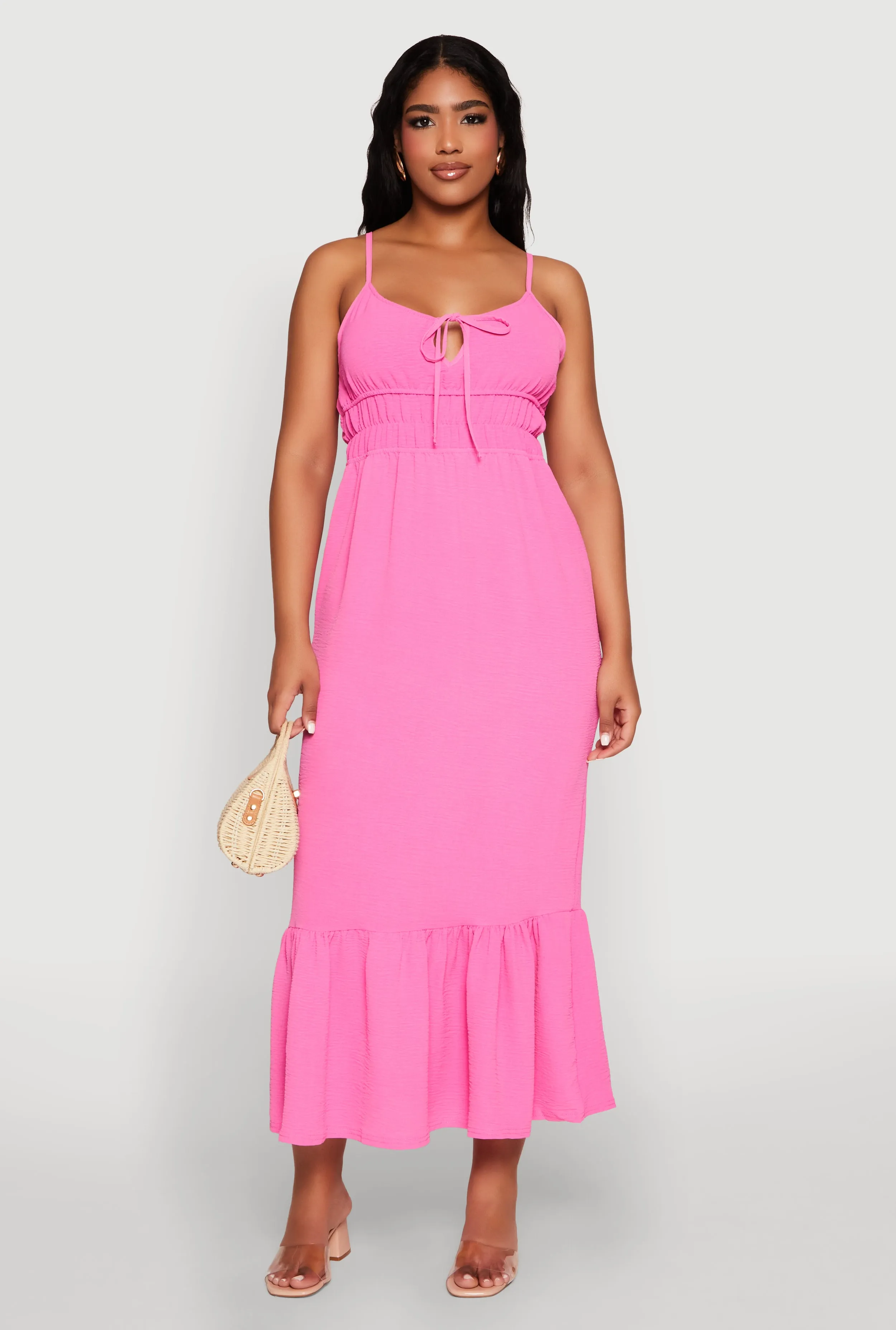 Tie Front Keyhole Flounce Hem Maxi Dress sold by Rainbow product image thumbnail 2