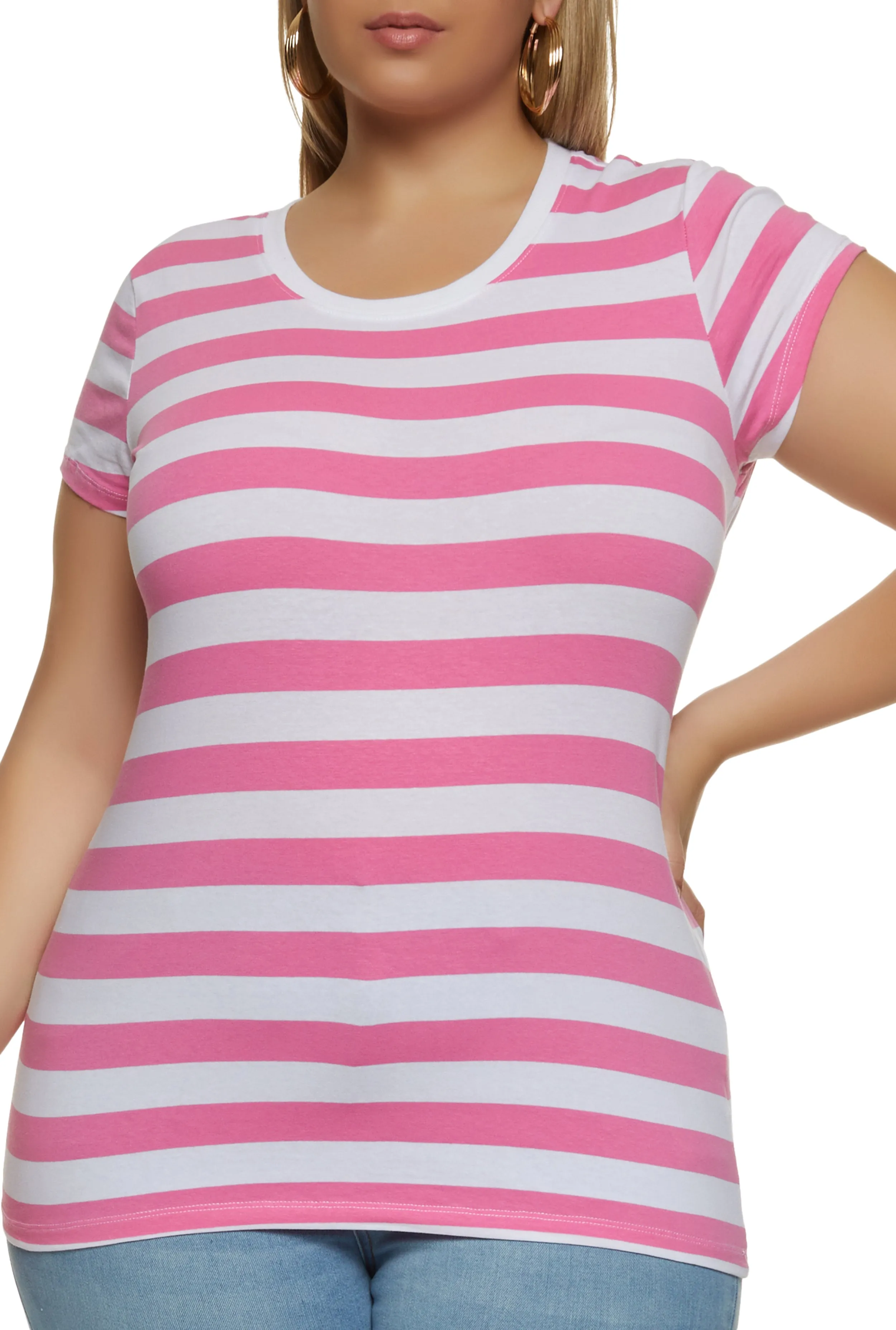 Plus Size Striped Crew Neck Tee sold by Rainbow