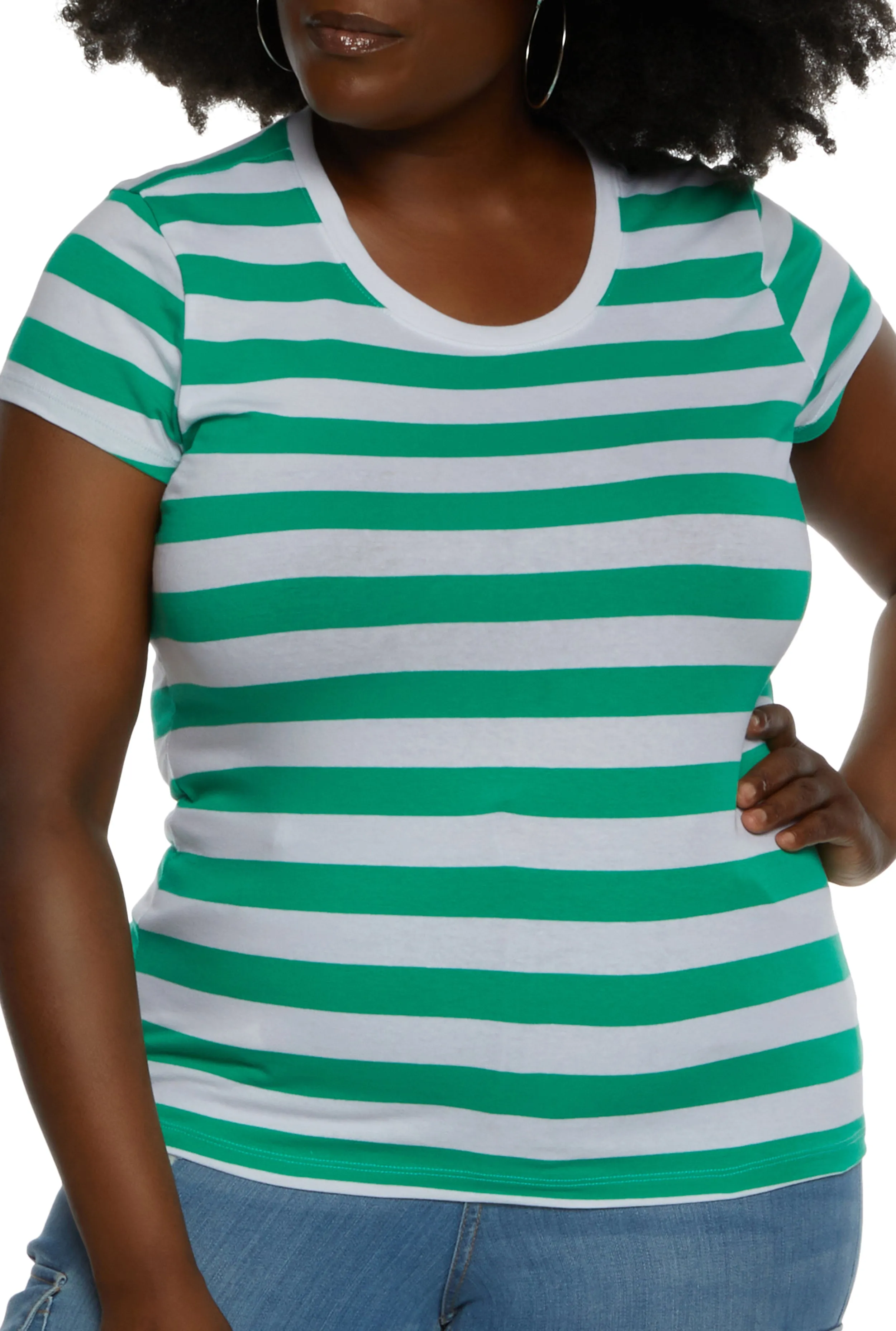 Plus Size Striped Crew Neck Tee sold by Rainbow