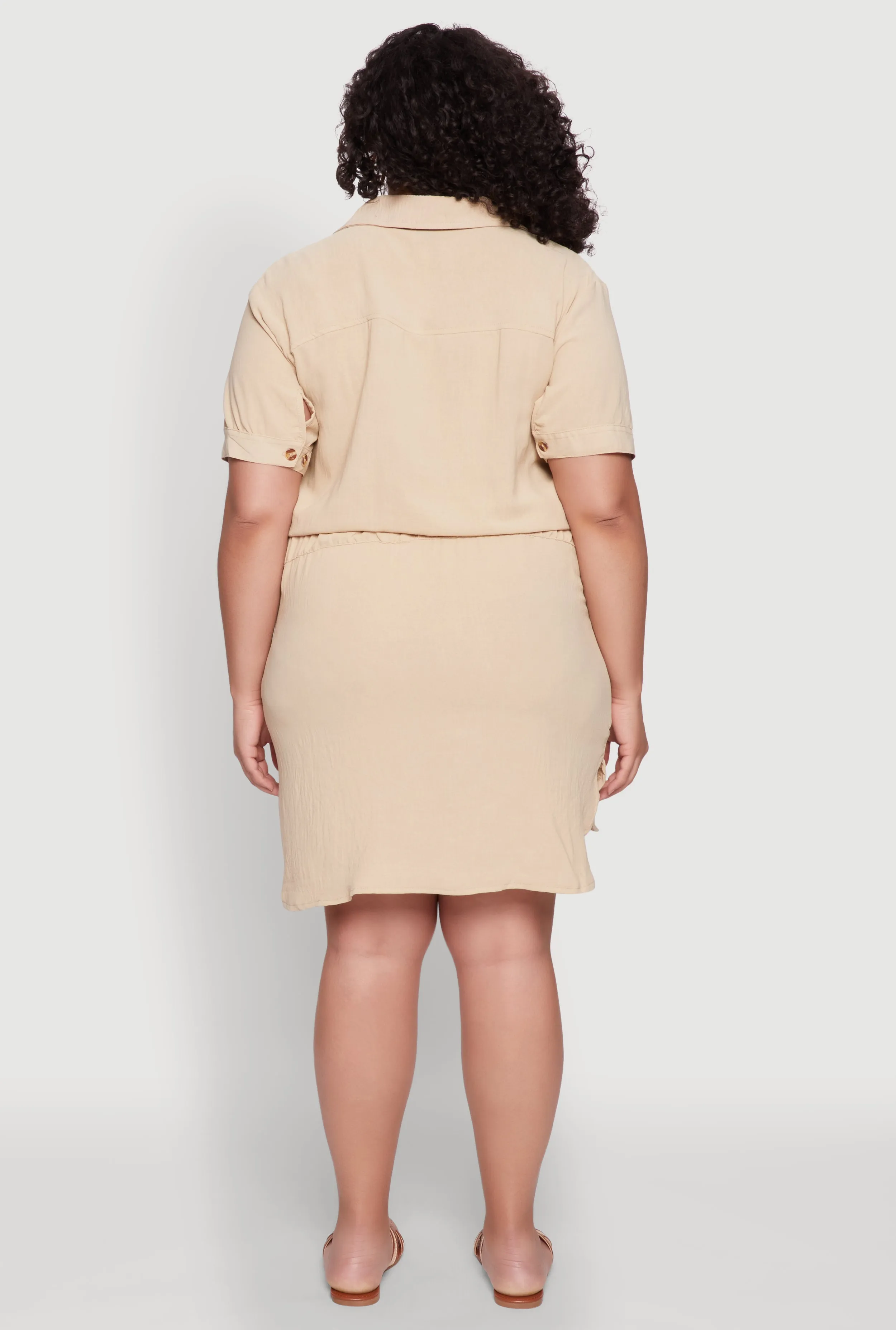Plus Size Button Front Tie Waist Shirt Dress sold by Rainbow product image thumbnail 5