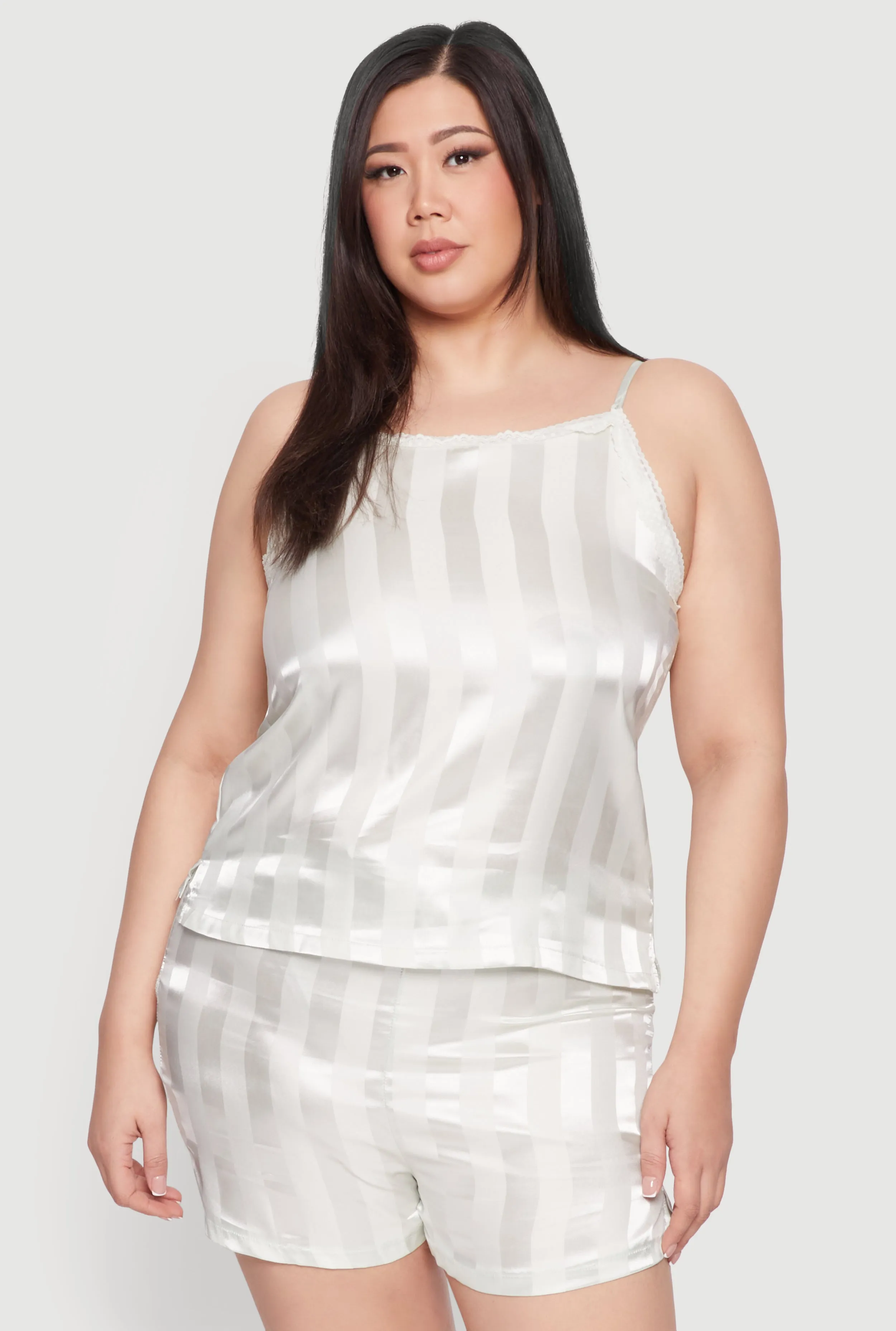 Plus Size Satin Shadow Stripe Pajama Cami and Shorts sold by Rainbow