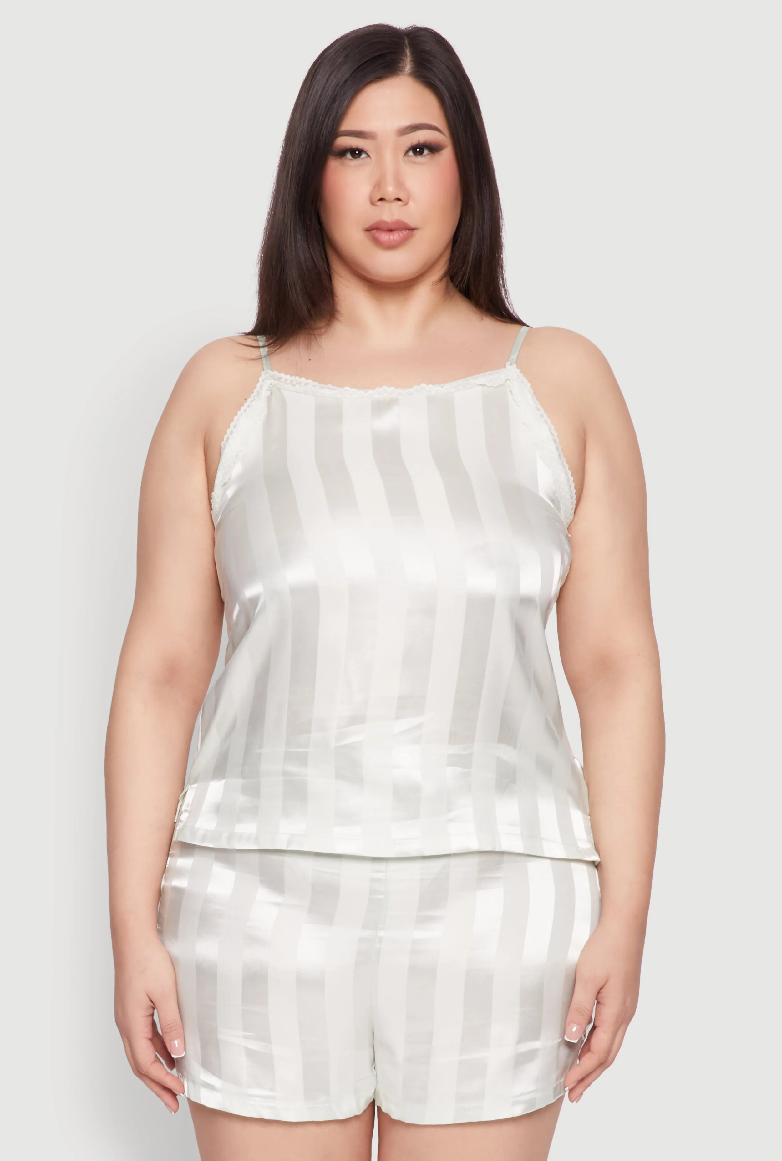 Plus Size Satin Shadow Stripe Pajama Cami and Shorts sold by Rainbow product image thumbnail 2