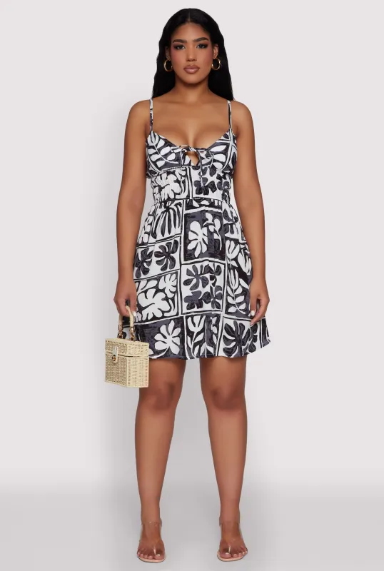 Leaf Print Tie Front Mini Dress sold by Rainbow