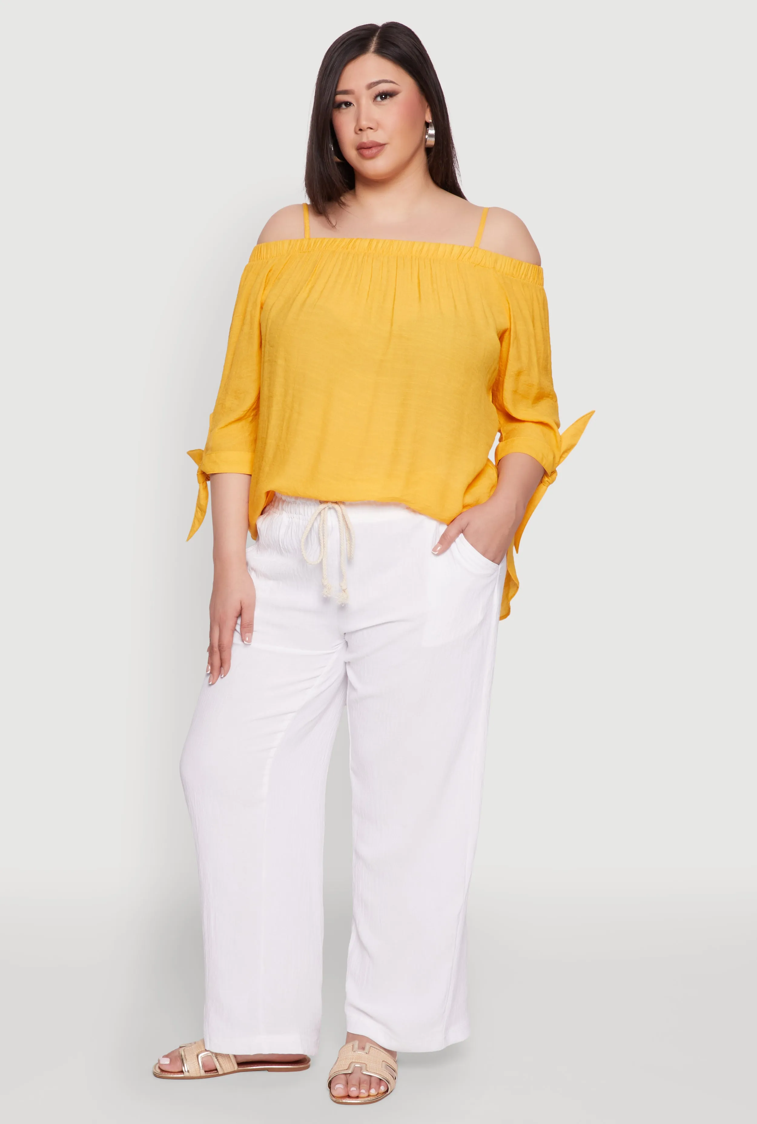 Plus Size Airy High Waisted Palazzo Pants sold by Rainbow