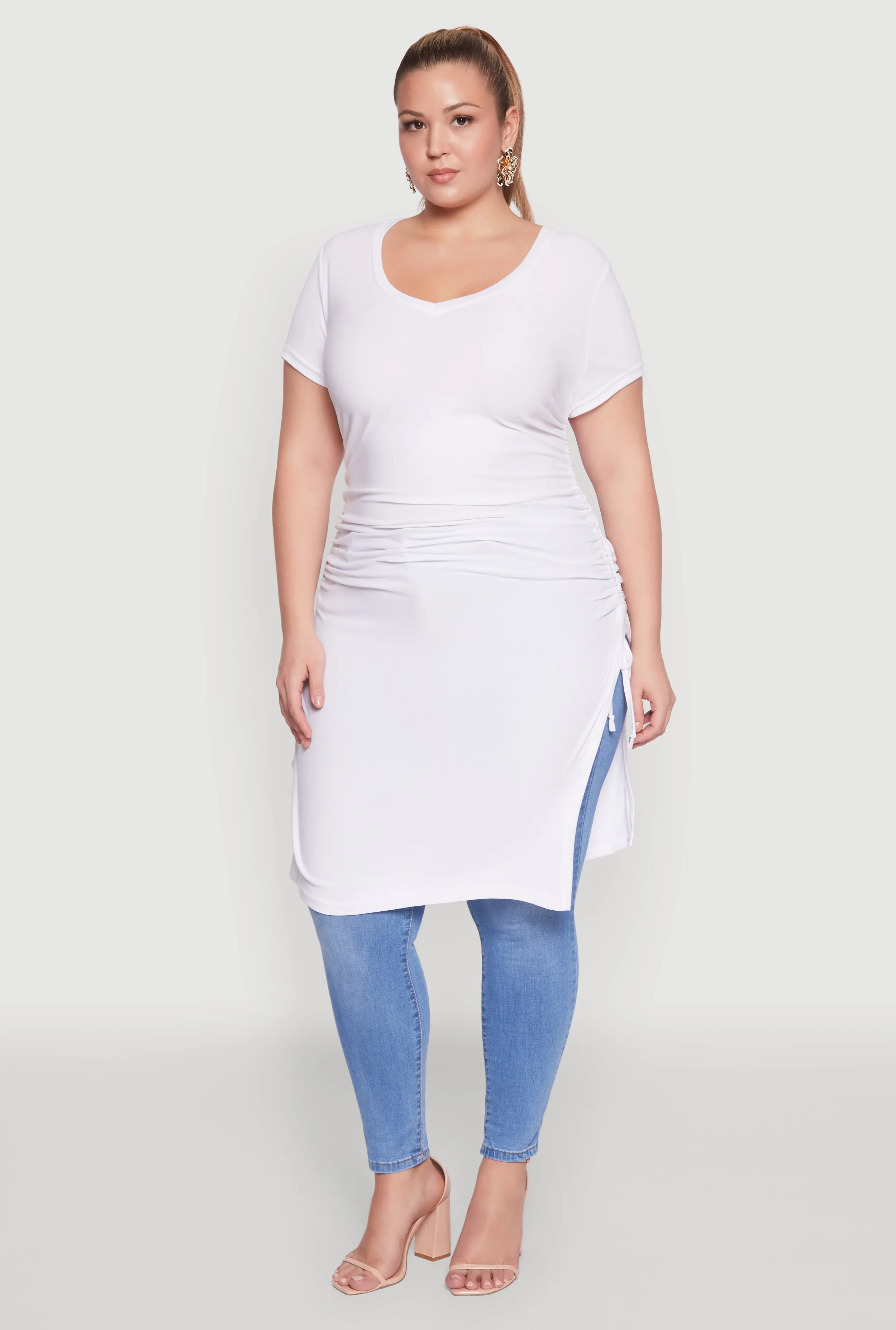 Plus Size Ruched Side Slit Maxi Top sold by Rainbow