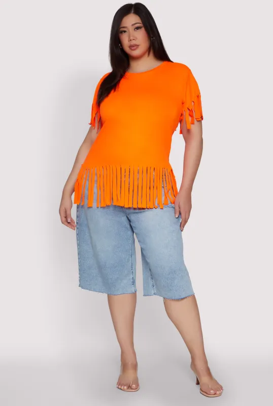 Plus Size Fringe Hem Tee sold by Rainbow