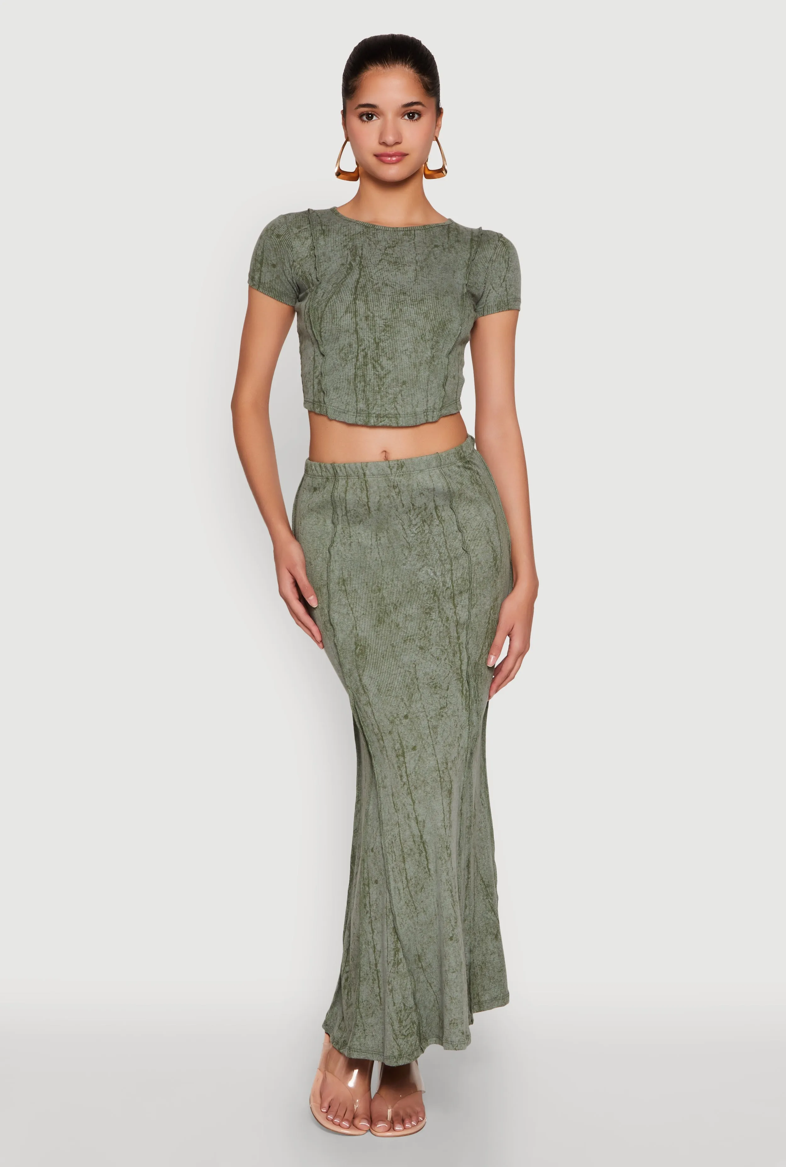 Mineral Wash Pintuck Maxi Skirt sold by Rainbow