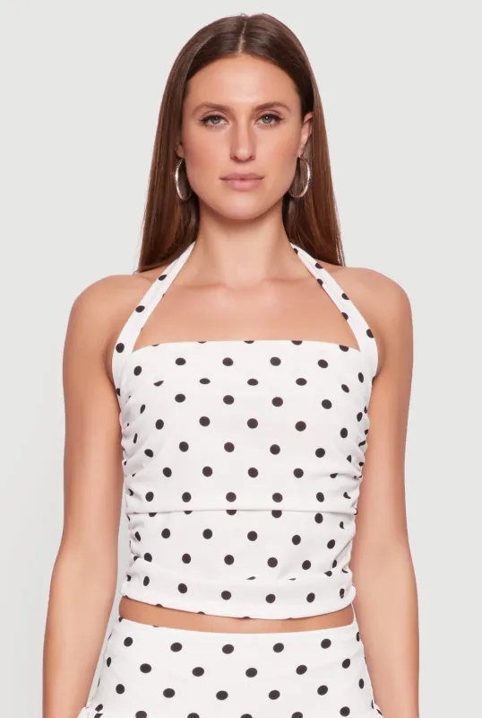 Polka Dot Ruched Halter Top sold by Rainbow