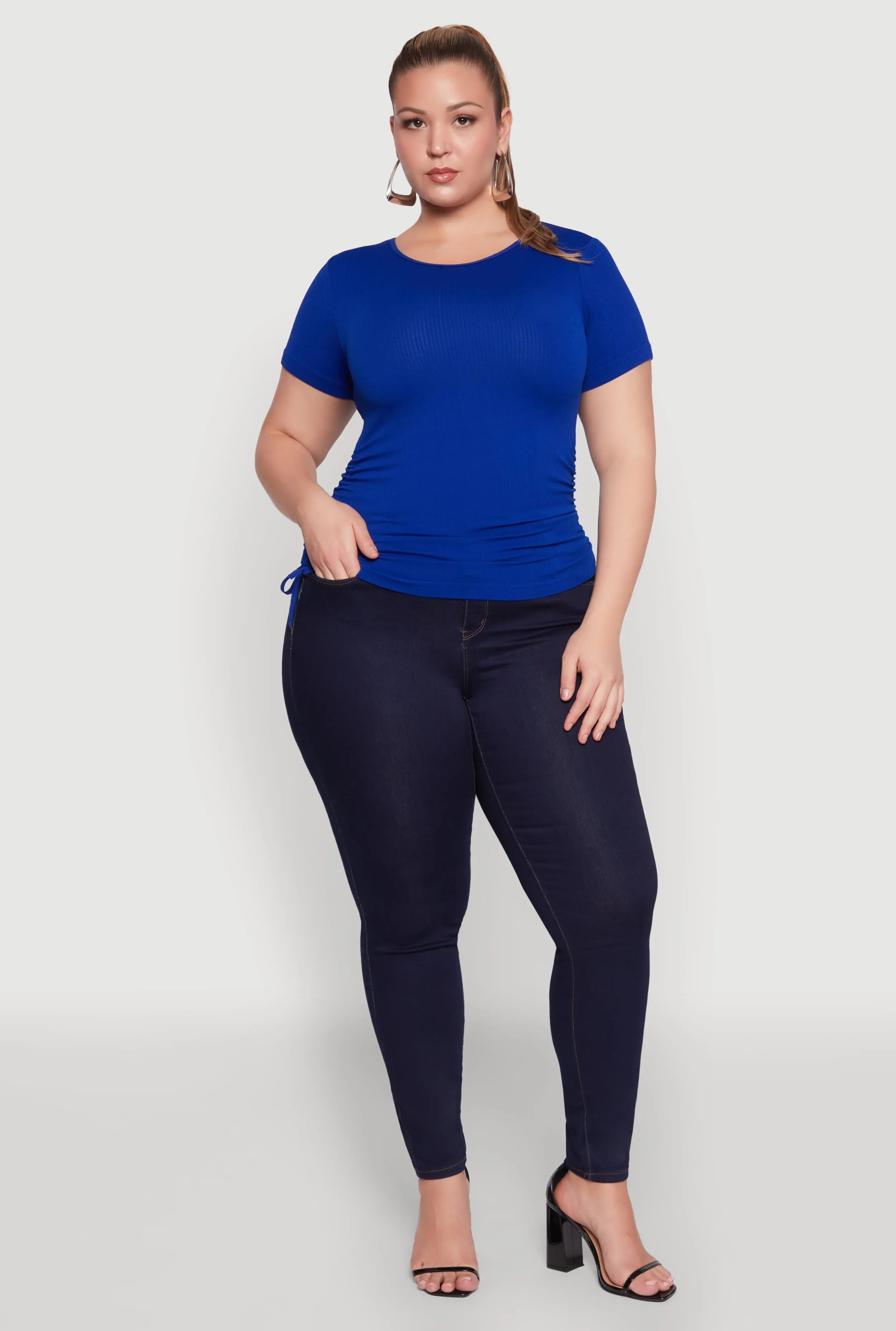 Plus Size Seamless Drawstring Side Tee sold by Rainbow
