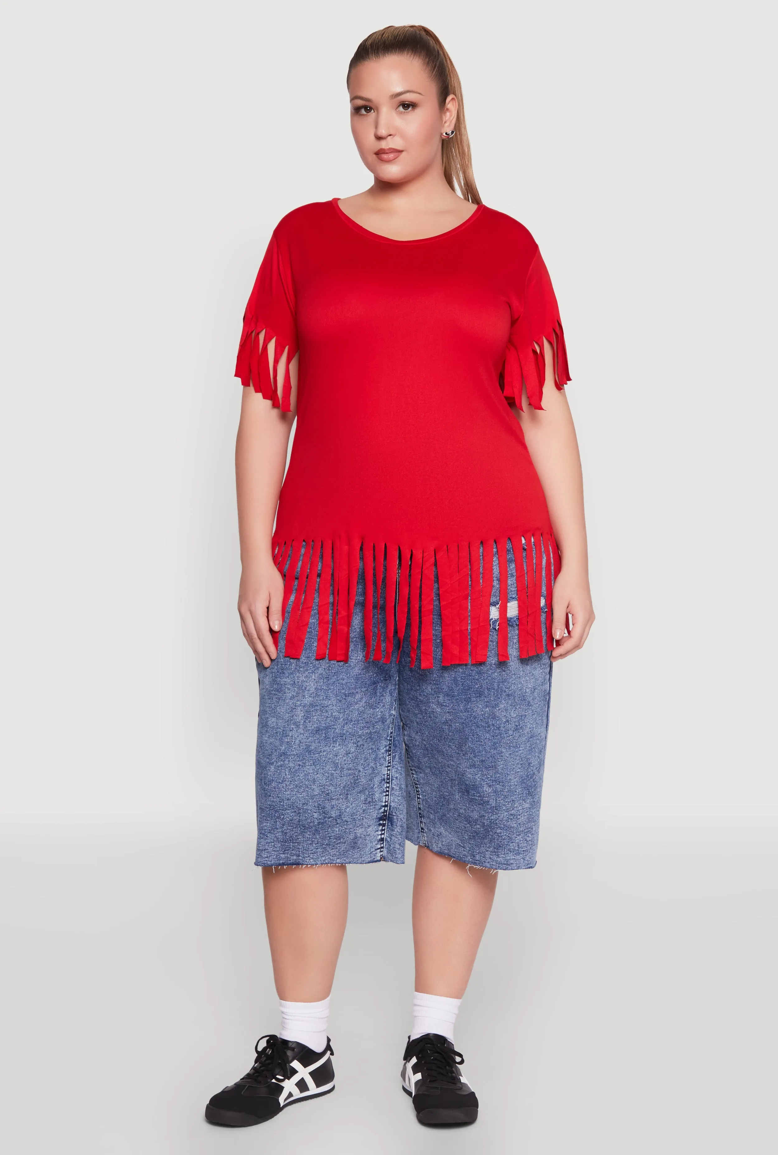 Plus Size Fringe Sleeve Tee sold by Rainbow