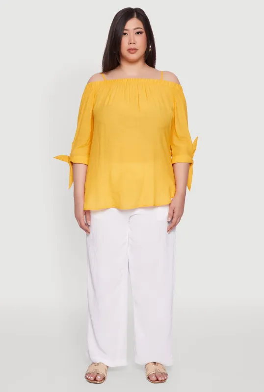 Plus Size Gauze Knit Cold Shoulder Blouse sold by Rainbow