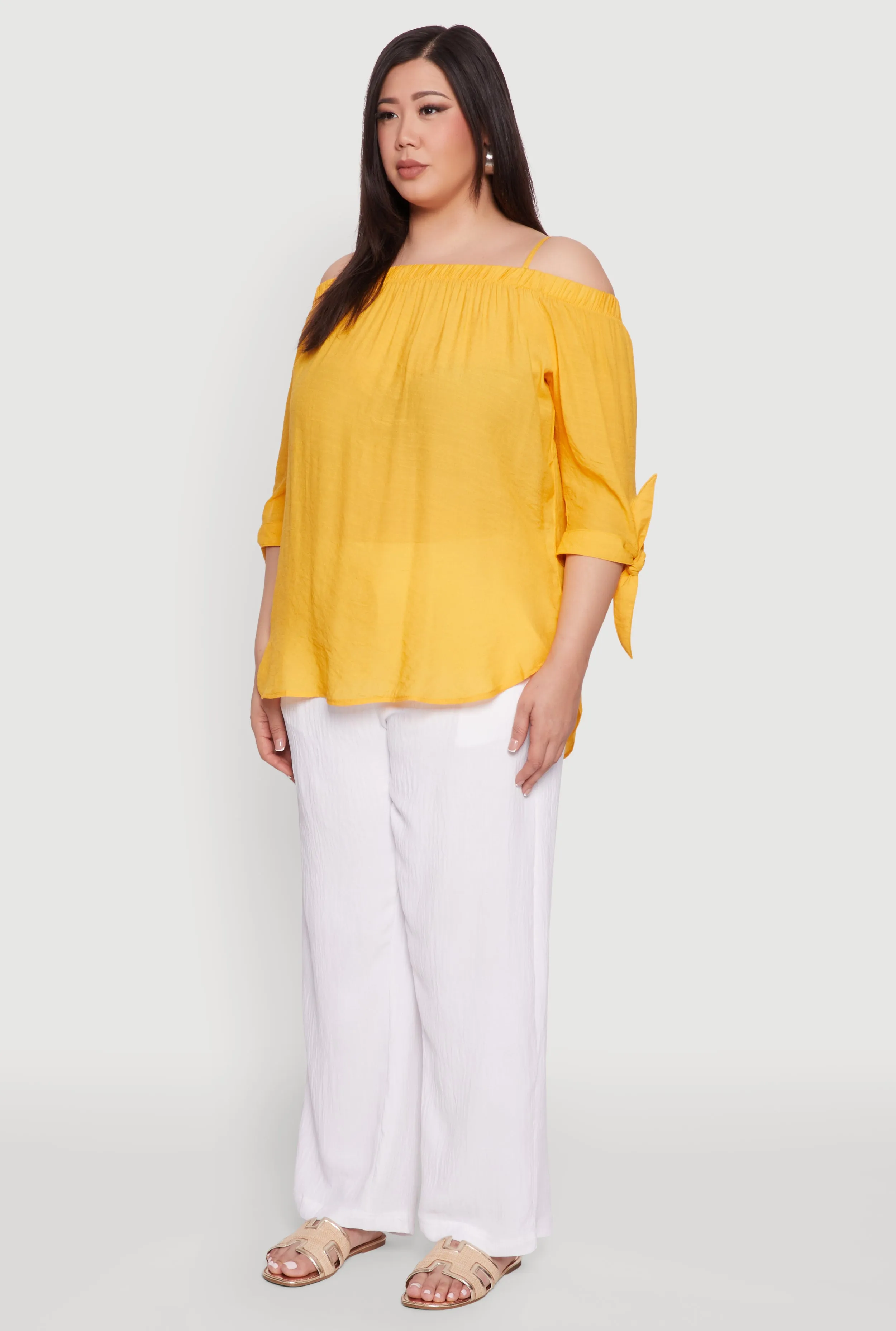 Plus Size Gauze Knit Cold Shoulder Blouse sold by Rainbow product image thumbnail 5