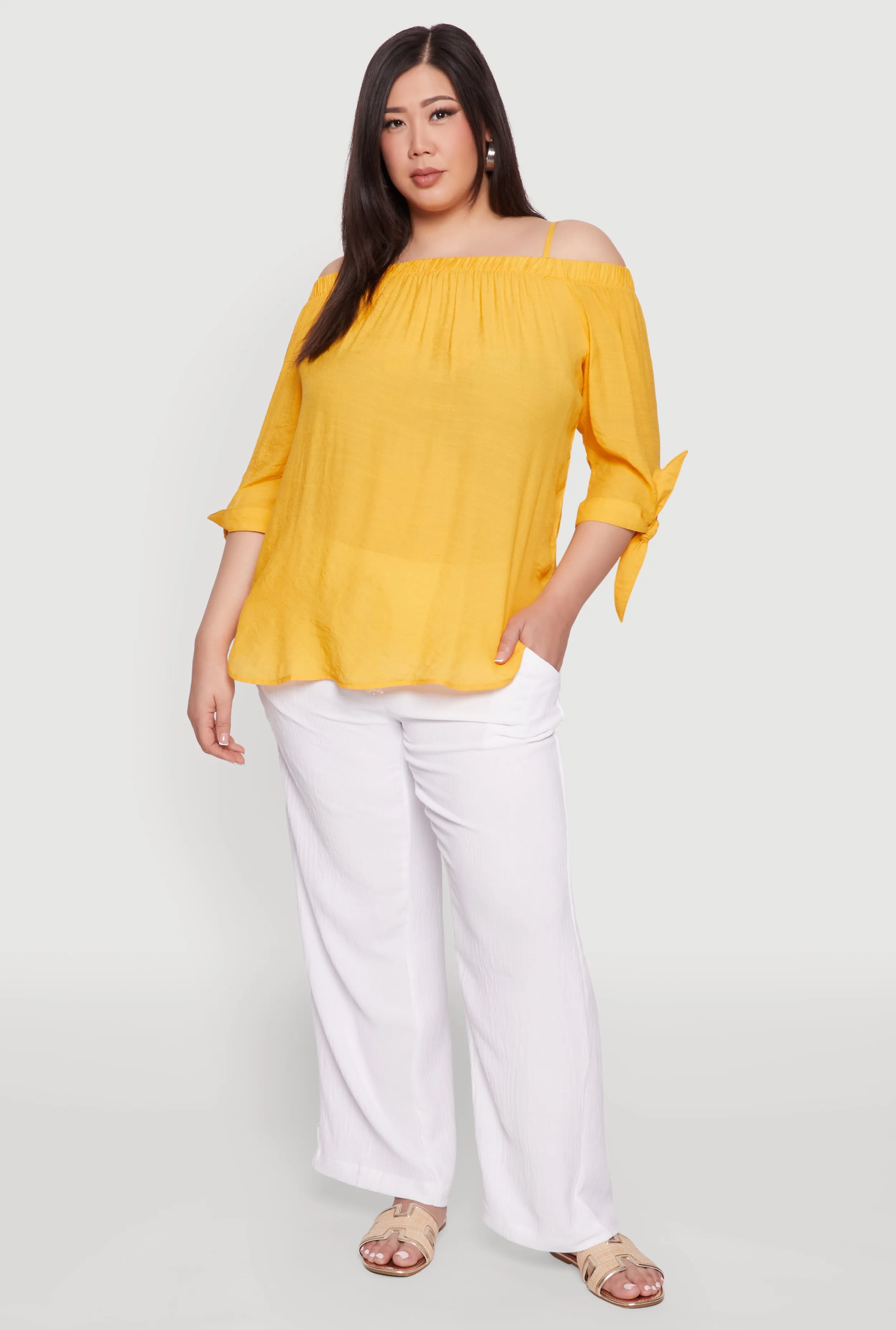 Plus Size Gauze Knit Cold Shoulder Blouse sold by Rainbow product image thumbnail 3
