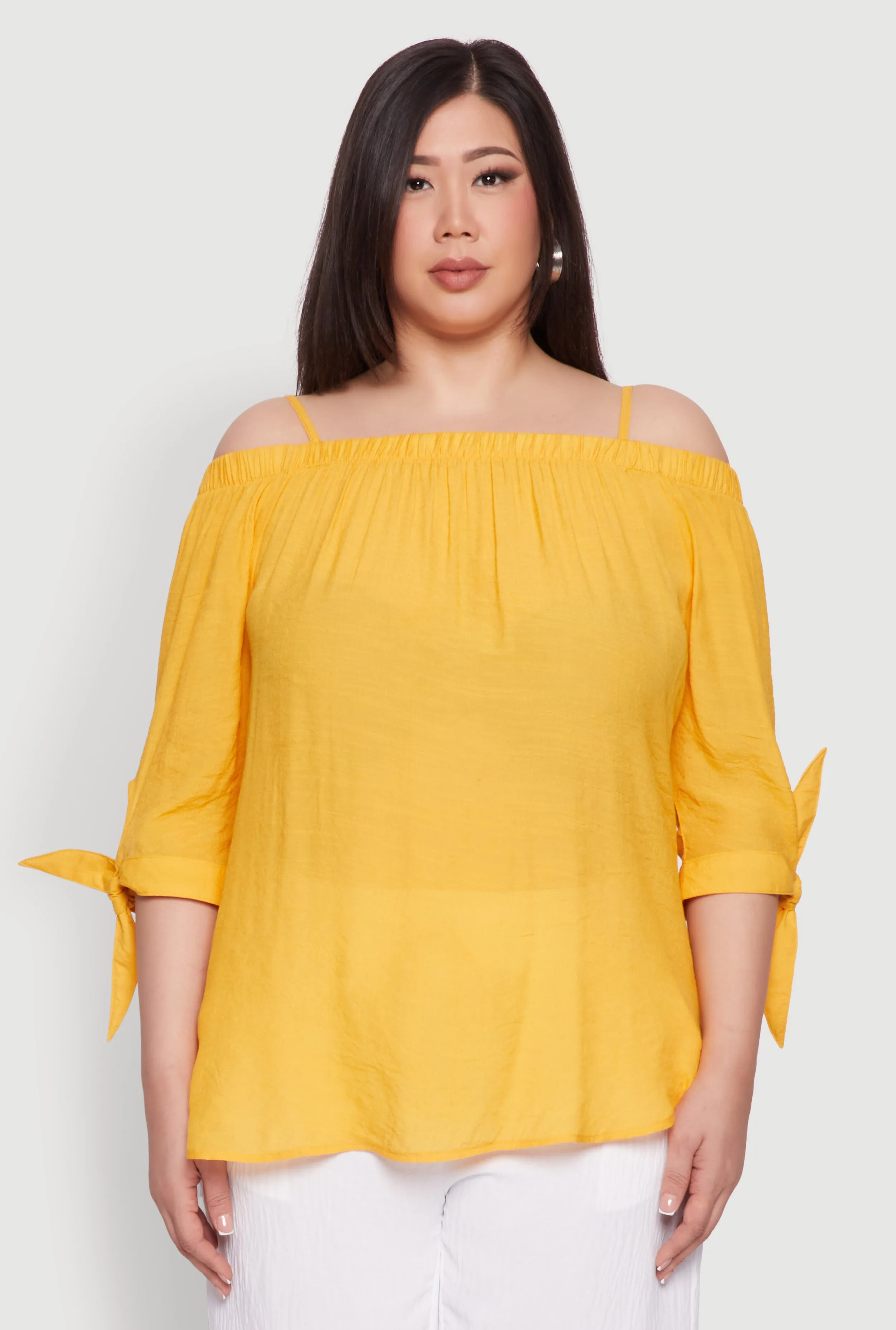 Plus Size Gauze Knit Cold Shoulder Blouse sold by Rainbow product image thumbnail 2