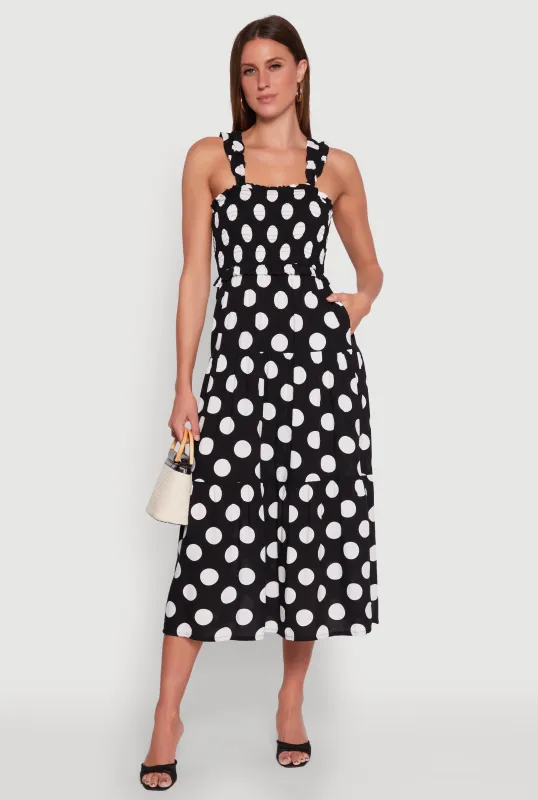 Ruffle Strap Smocked Polka Dot Dress sold by Rainbow
