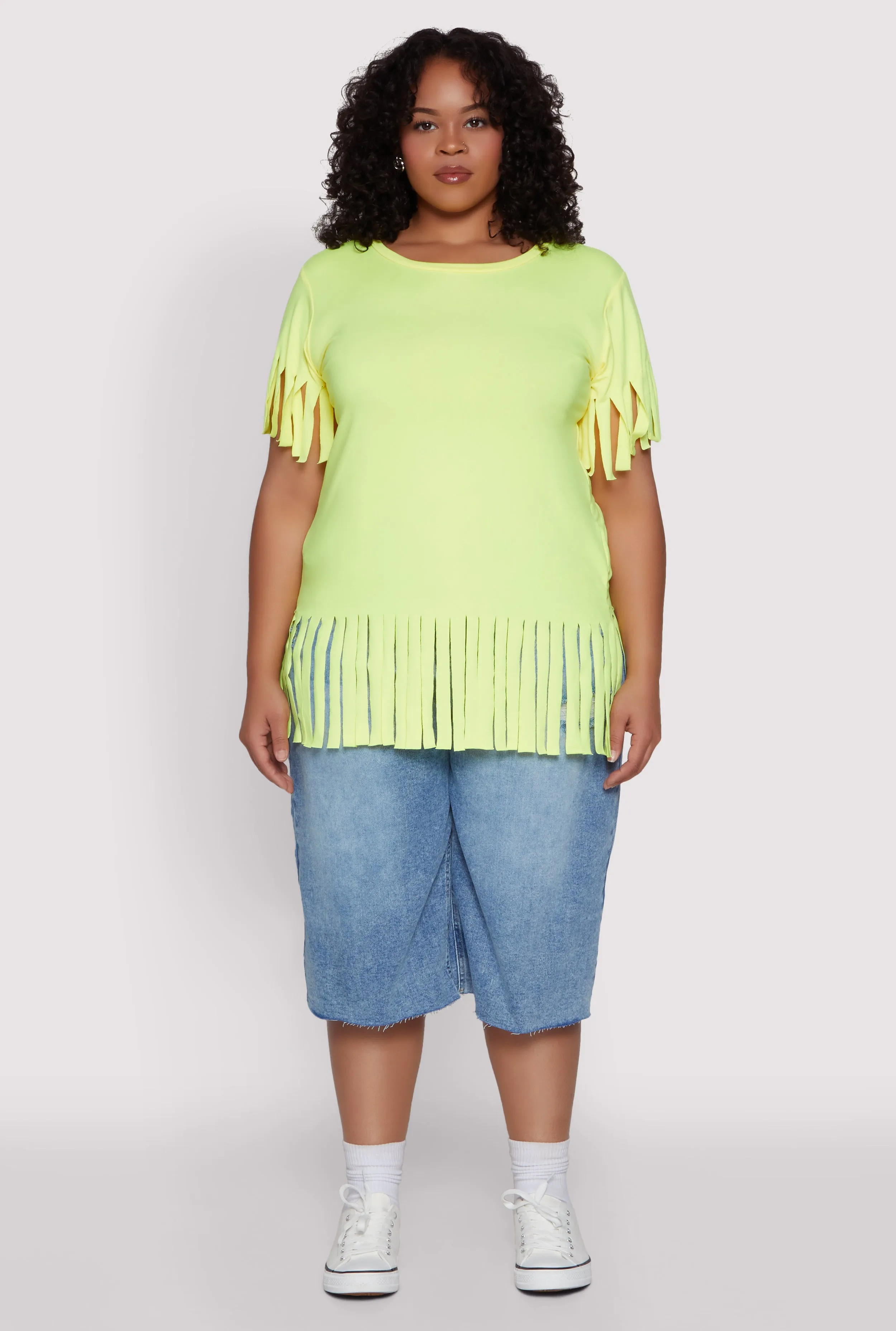 Plus Size Fringe Sleeve Tee sold by Rainbow