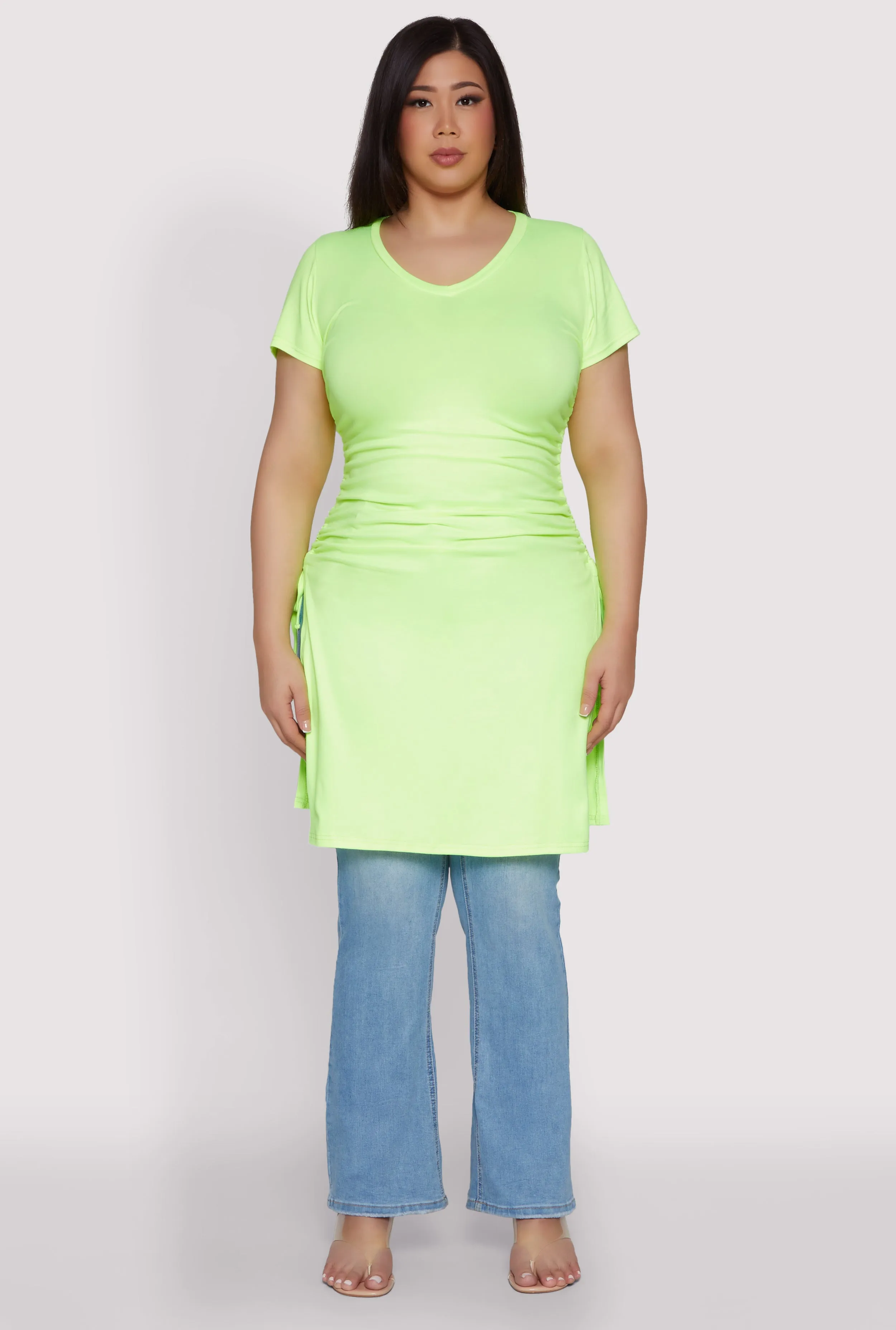 Plus Size Ruched Side Slit Maxi Top sold by Rainbow