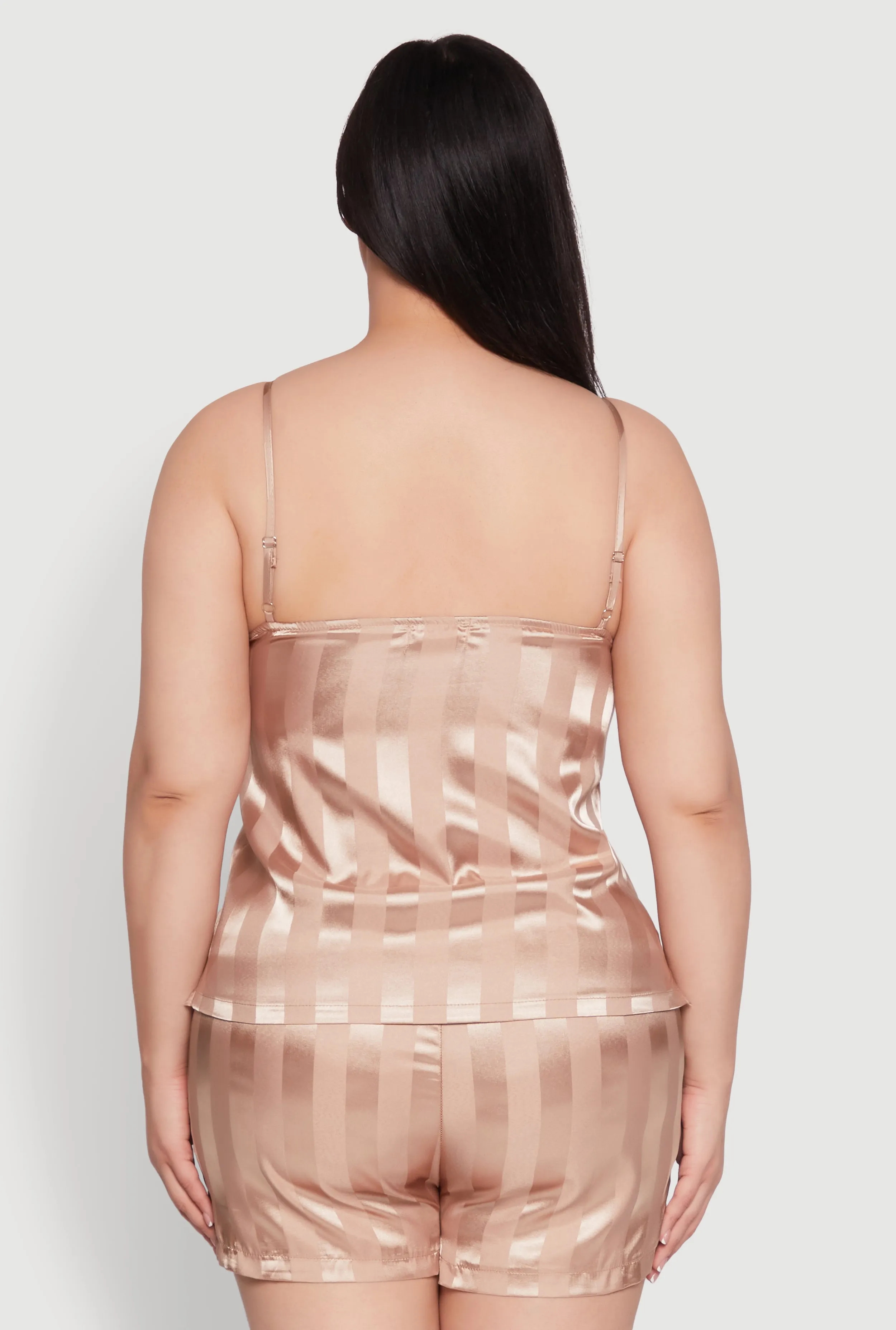Plus Size Satin Shadow Stripe Pajama Cami and Shorts sold by Rainbow product image thumbnail 3