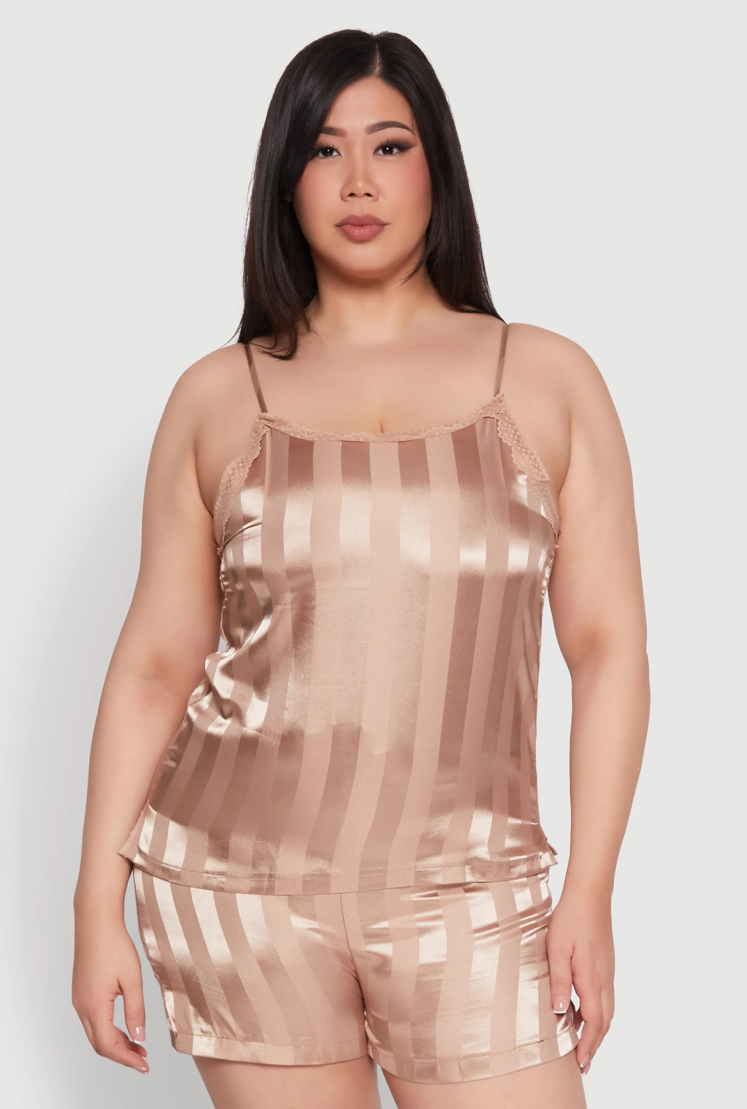 Plus Size Satin Shadow Stripe Pajama Cami and Shorts sold by Rainbow