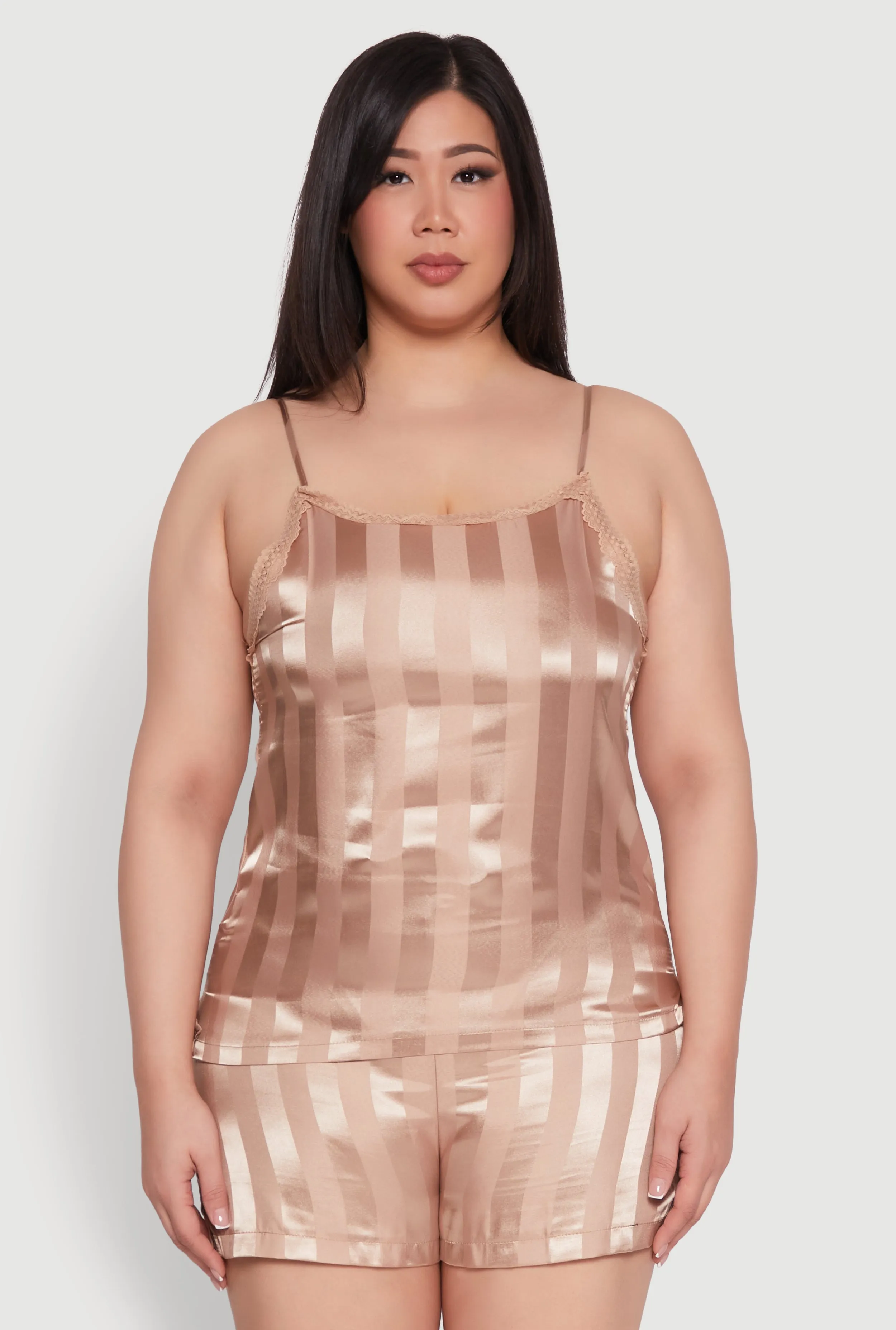 Plus Size Satin Shadow Stripe Pajama Cami and Shorts sold by Rainbow product image thumbnail 2