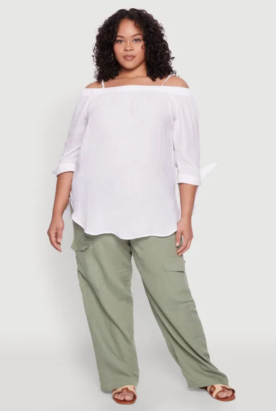Plus Size Gauze Knit Cold Shoulder Blouse sold by Rainbow