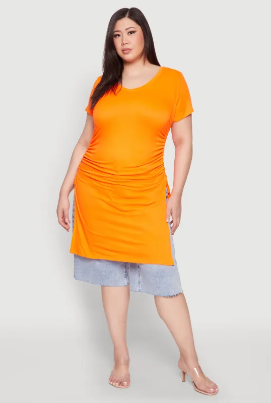 Plus Size Ruched Side Slit Maxi Top sold by Rainbow
