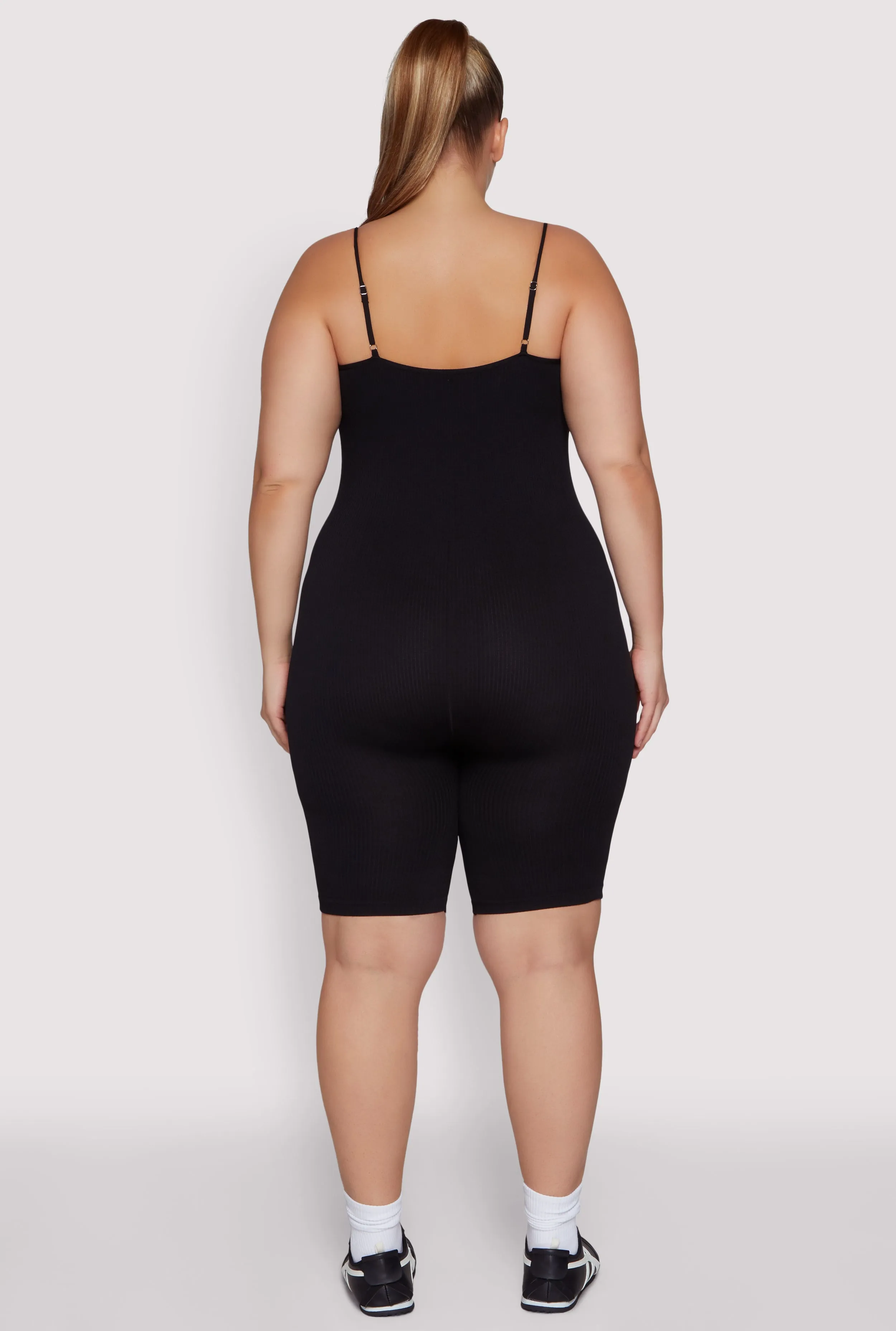 Plus Size Ribbed Knit Notch Neck Cami Romper sold by Rainbow product image thumbnail 5