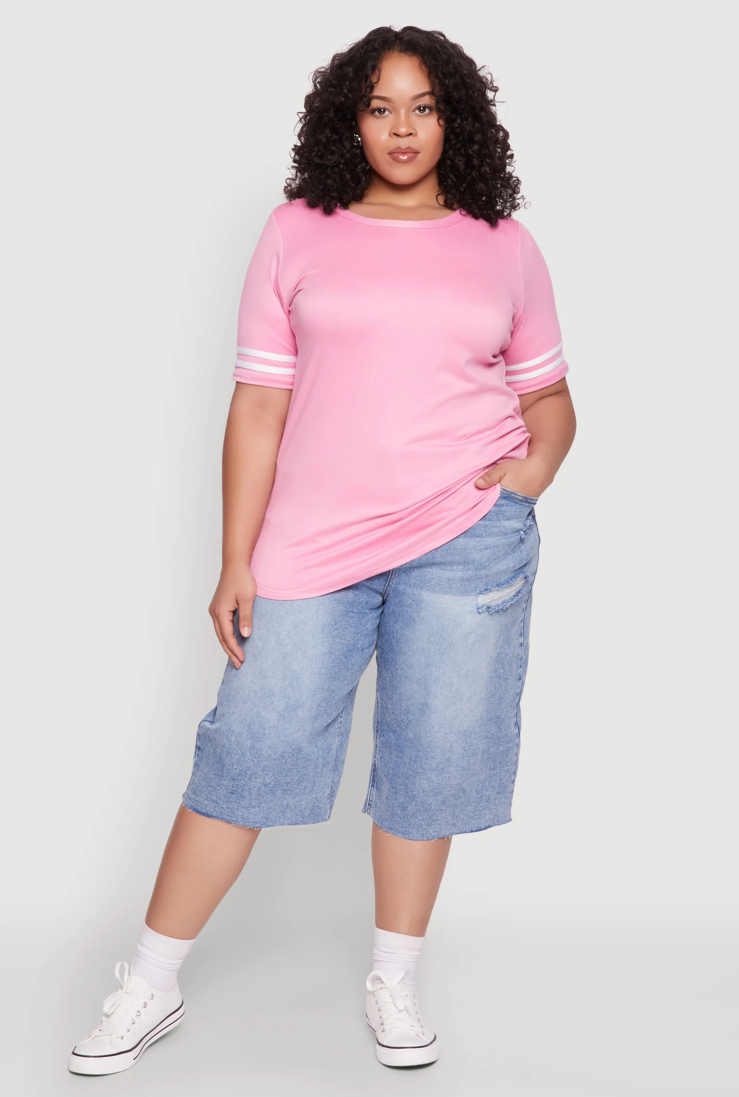 Plus Size Varsity Stripe Sleeve Tee sold by Rainbow product image thumbnail 3