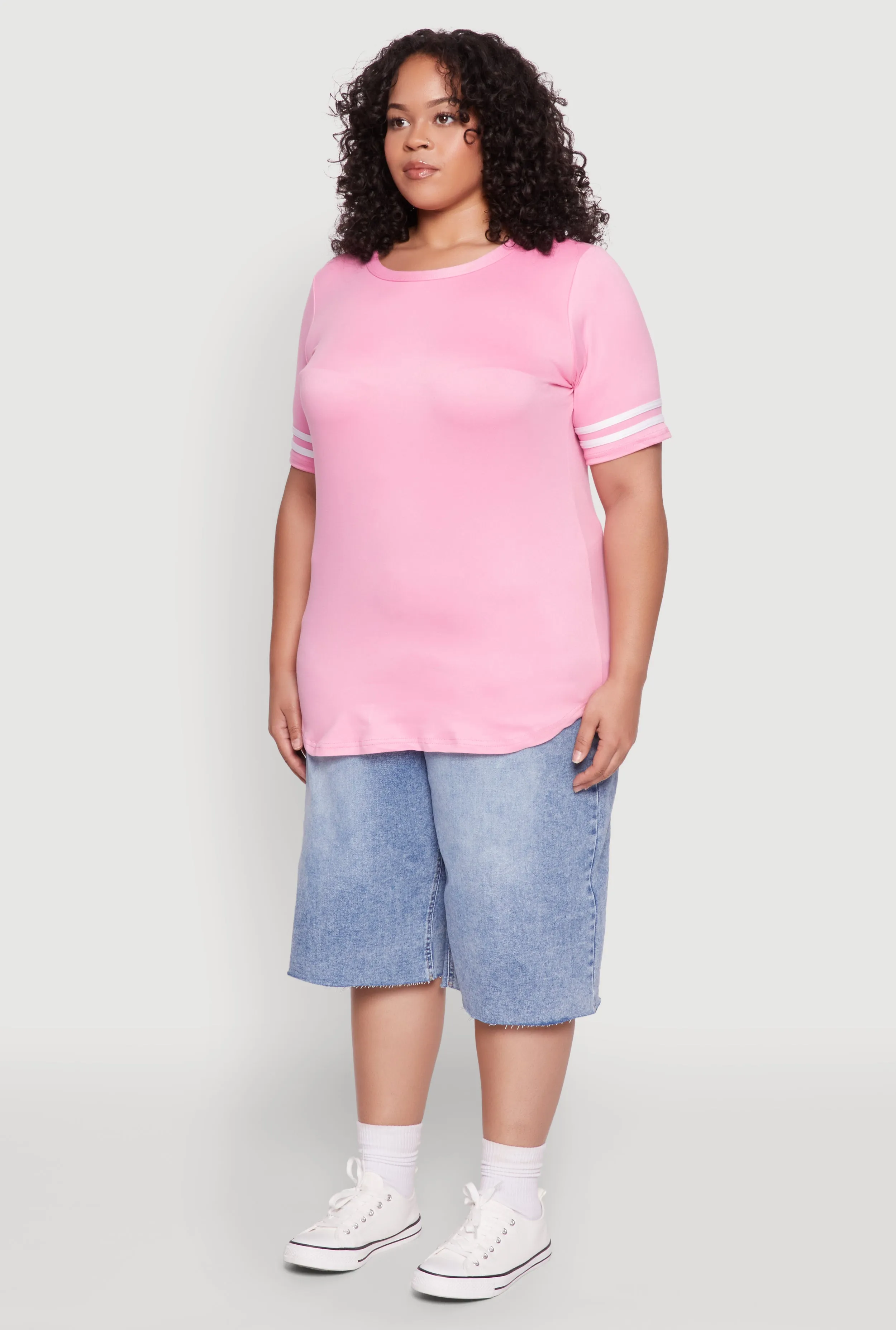Plus Size Varsity Stripe Sleeve Tee sold by Rainbow product image thumbnail 5