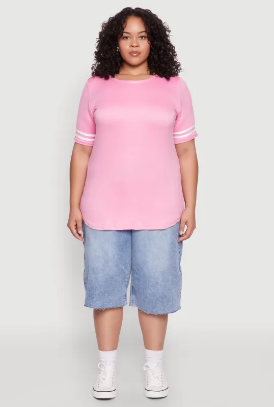 Plus Size Varsity Stripe Sleeve Tee made by Rainbow